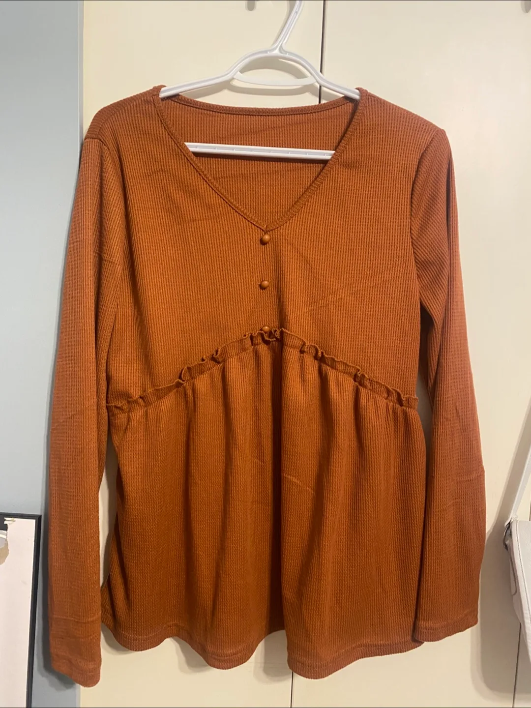 Orange Ribbed Top with Ruffle thumbnail