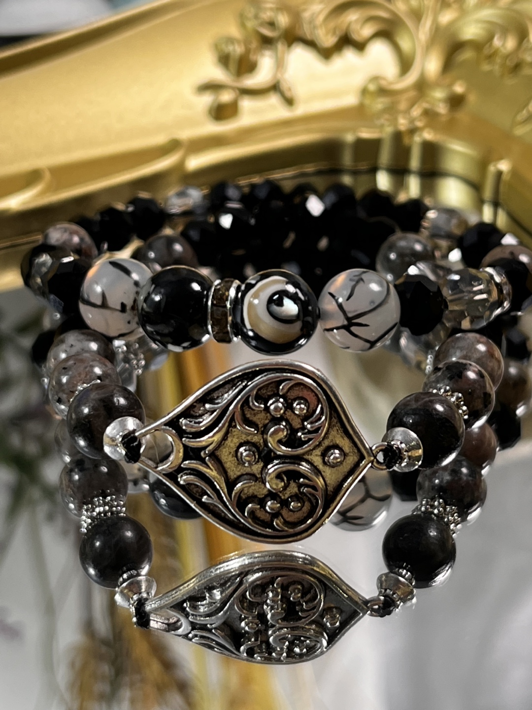 Black Vein in Metal Heart Unique Beaded Bracelets (2 Layers) - photo 2