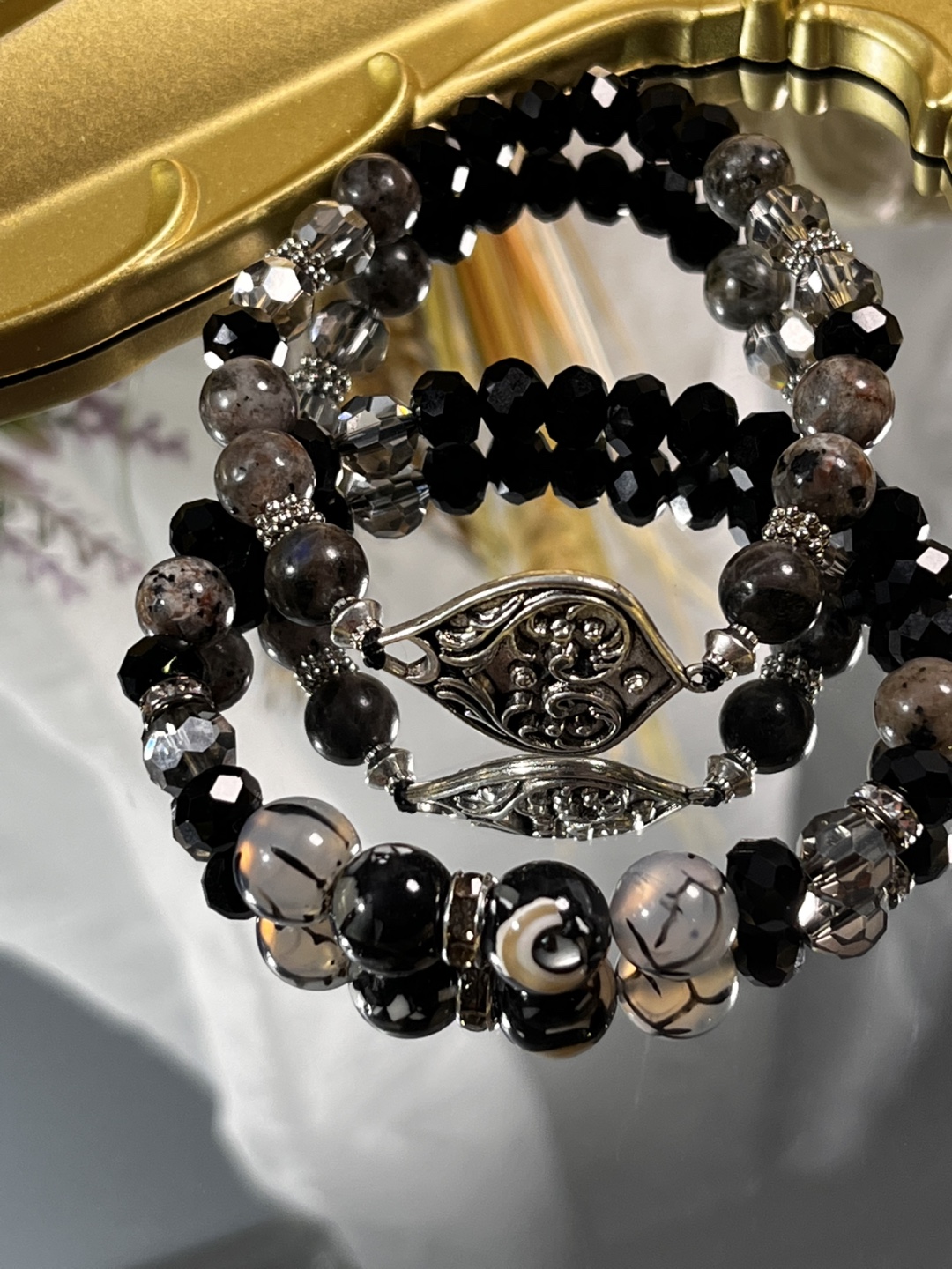 Black Vein in Metal Heart Unique Beaded Bracelets (2 Layers) - photo 5