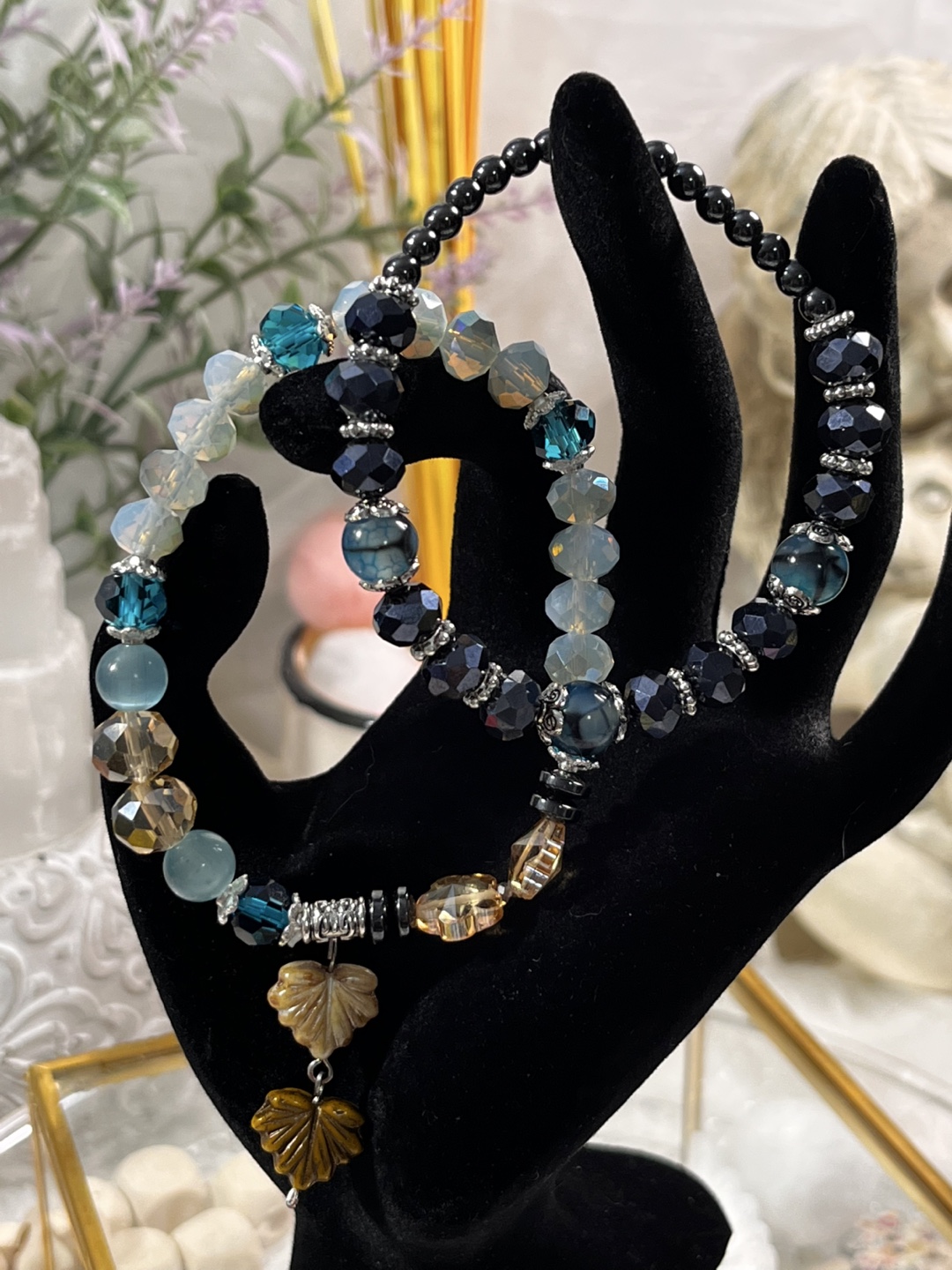Deep Sea Blue on Leaves Beaded Bracelet Set (2 Pieces) - photo 2