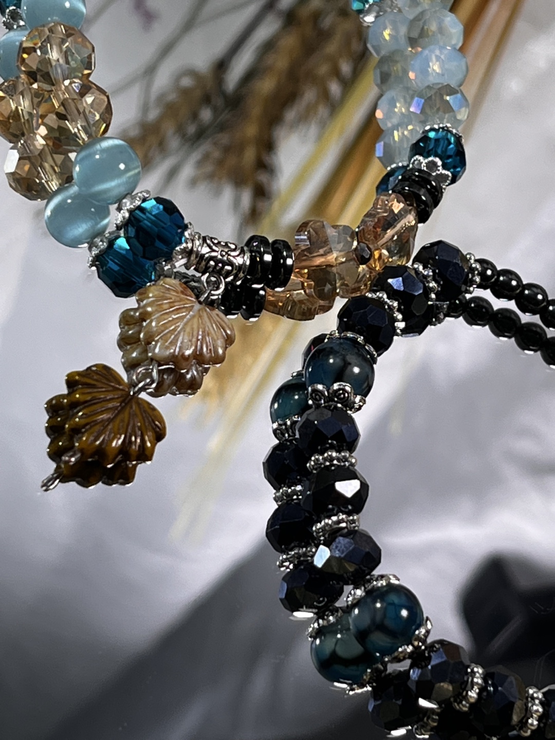 Deep Sea Blue on Leaves Beaded Bracelet Set (2 Pieces) - photo 5