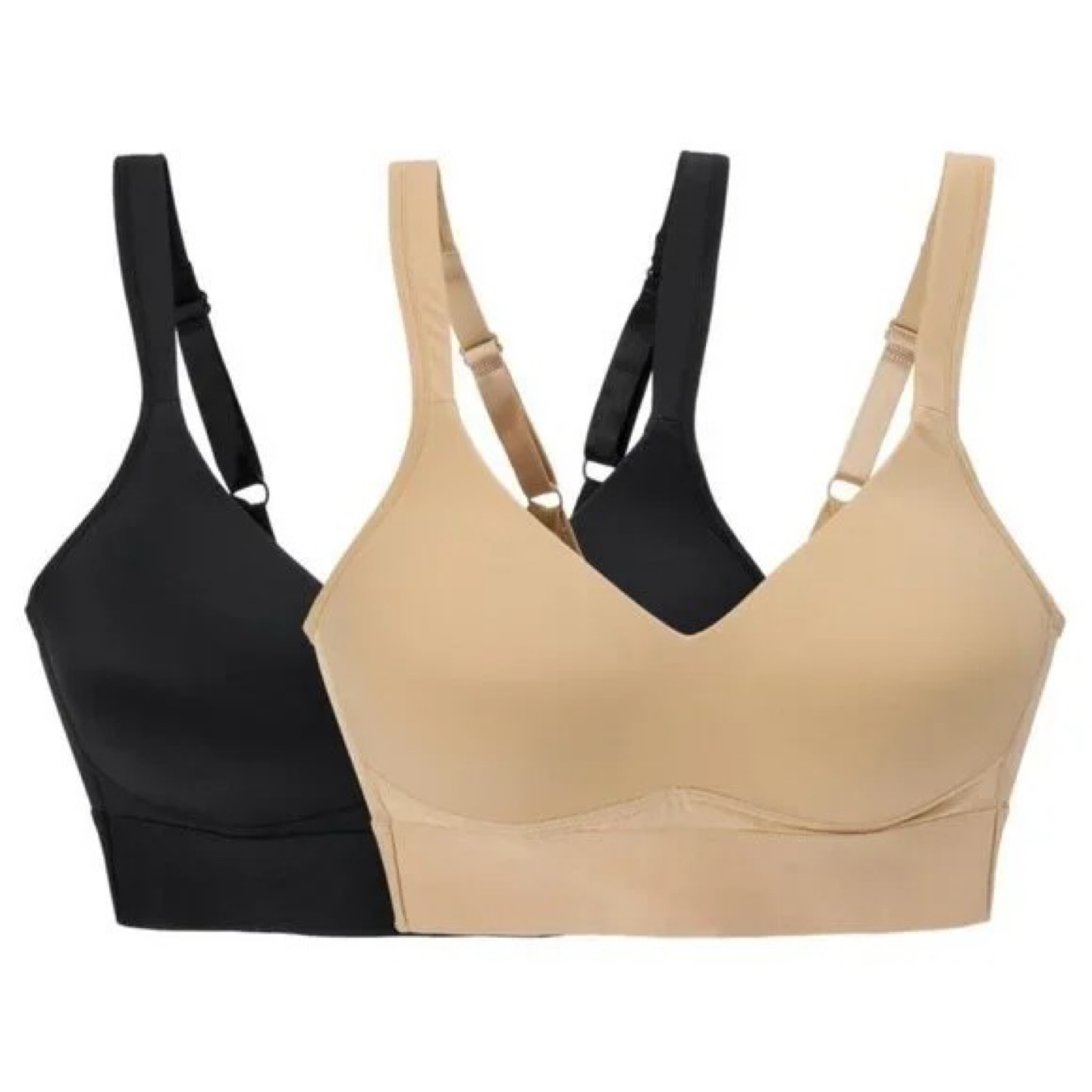 2 Pack Molded Cup Bra with Wrap Back Size XL Black Beige
