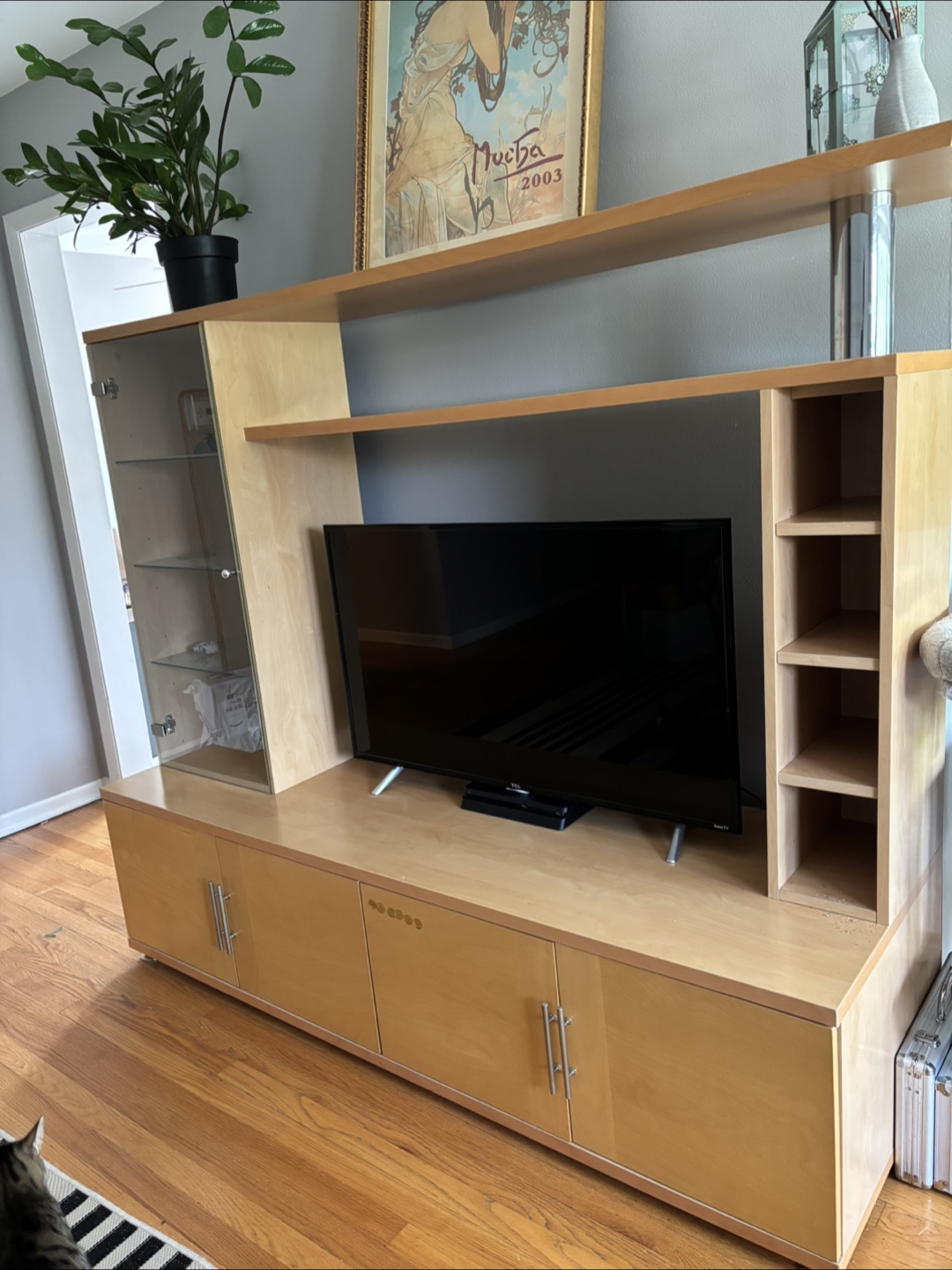 Wooden Entertainment Center with Shelves
