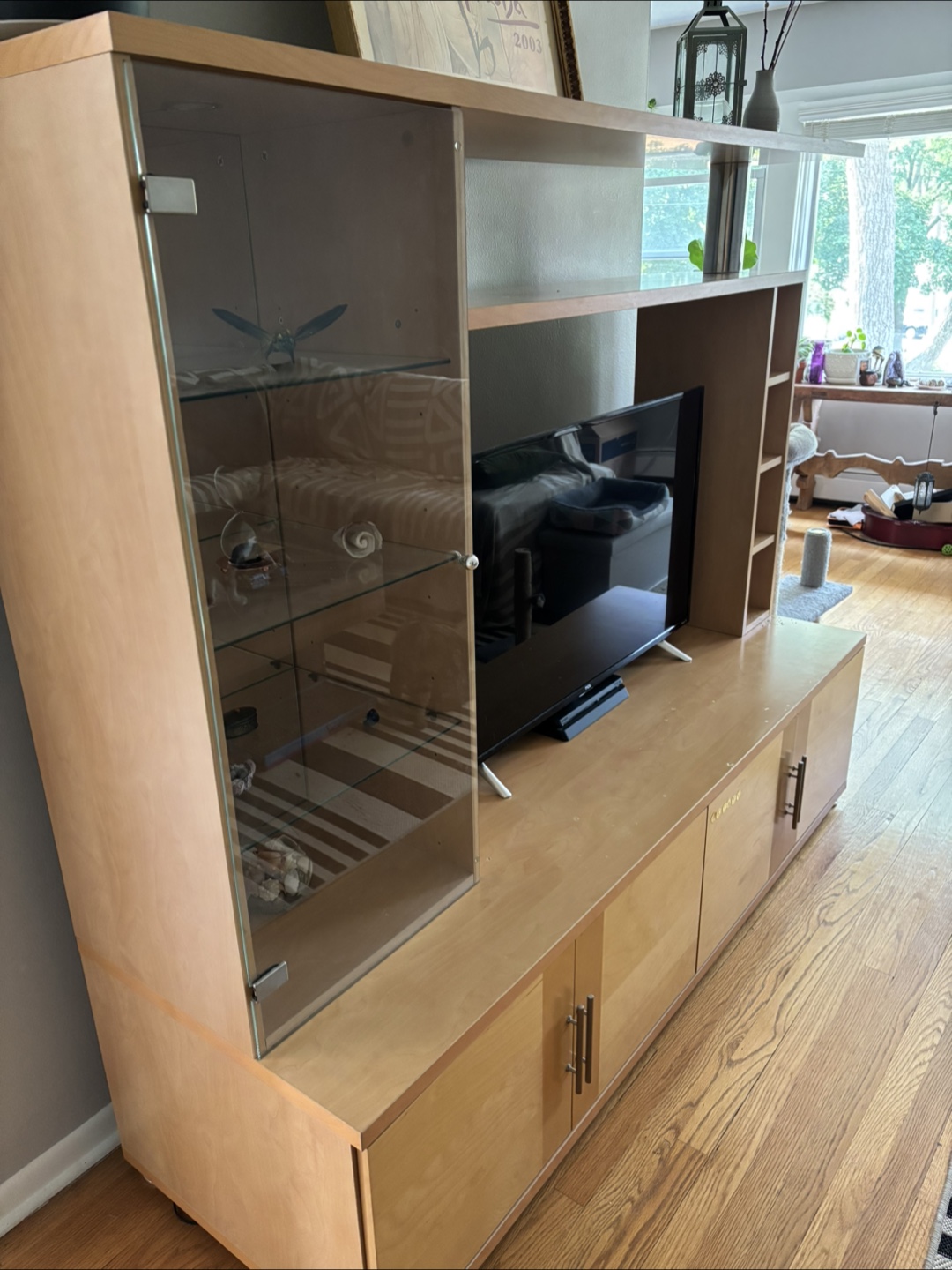 Wooden Entertainment Center with Shelves - photo 2