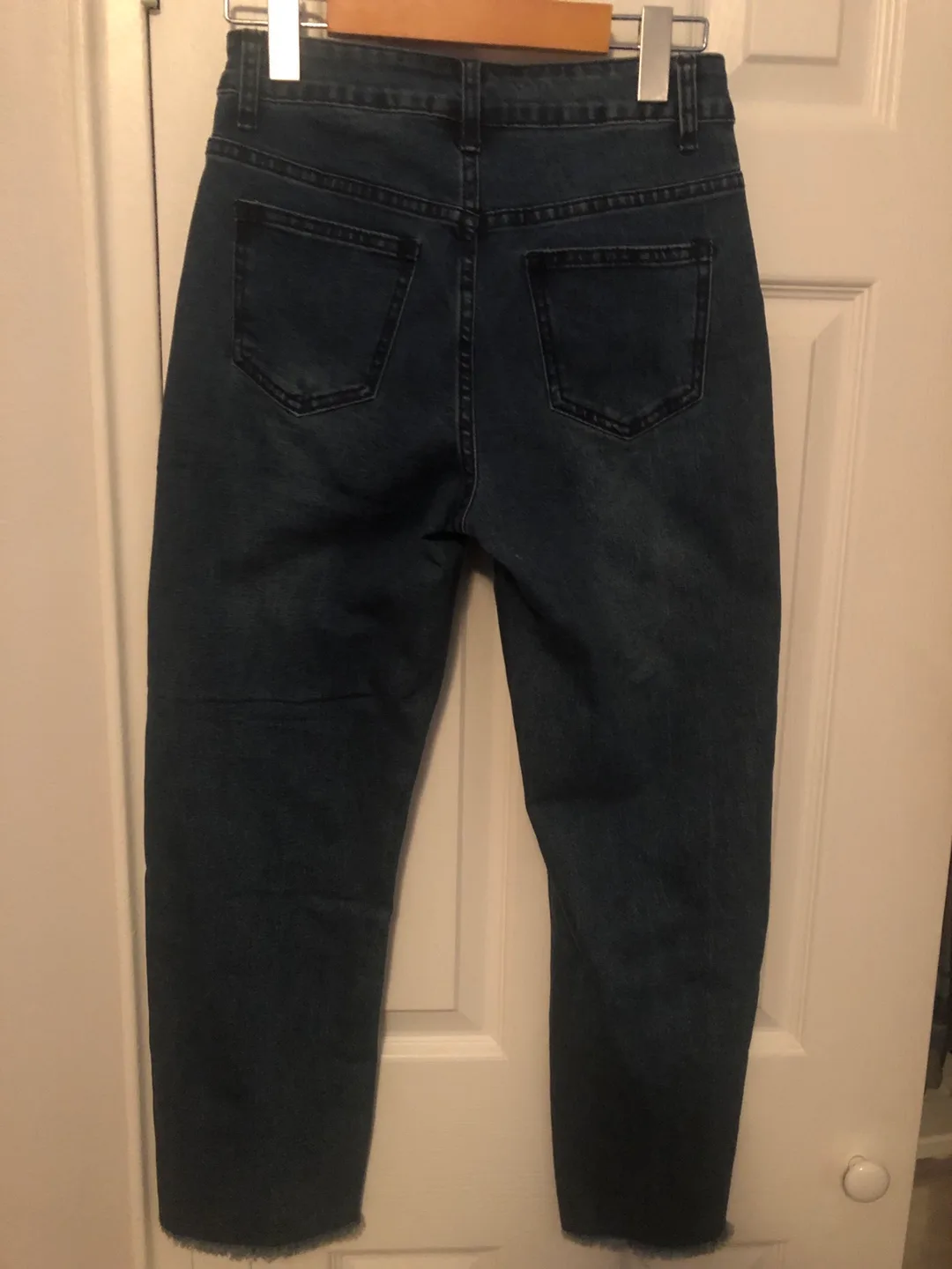 Dark Wash Jeans with Frayed Hem image indicator(2)