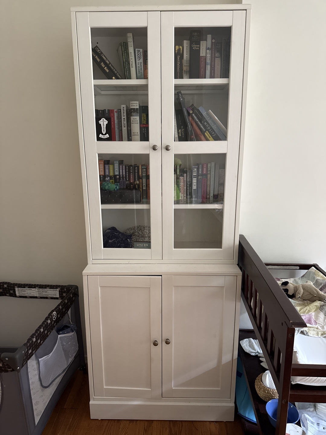 White Bookcase with Glass Doors