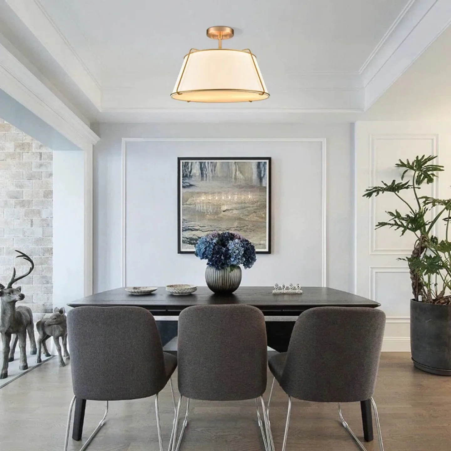 Gold and White Flush Mount Light Fixture image indicator(4)