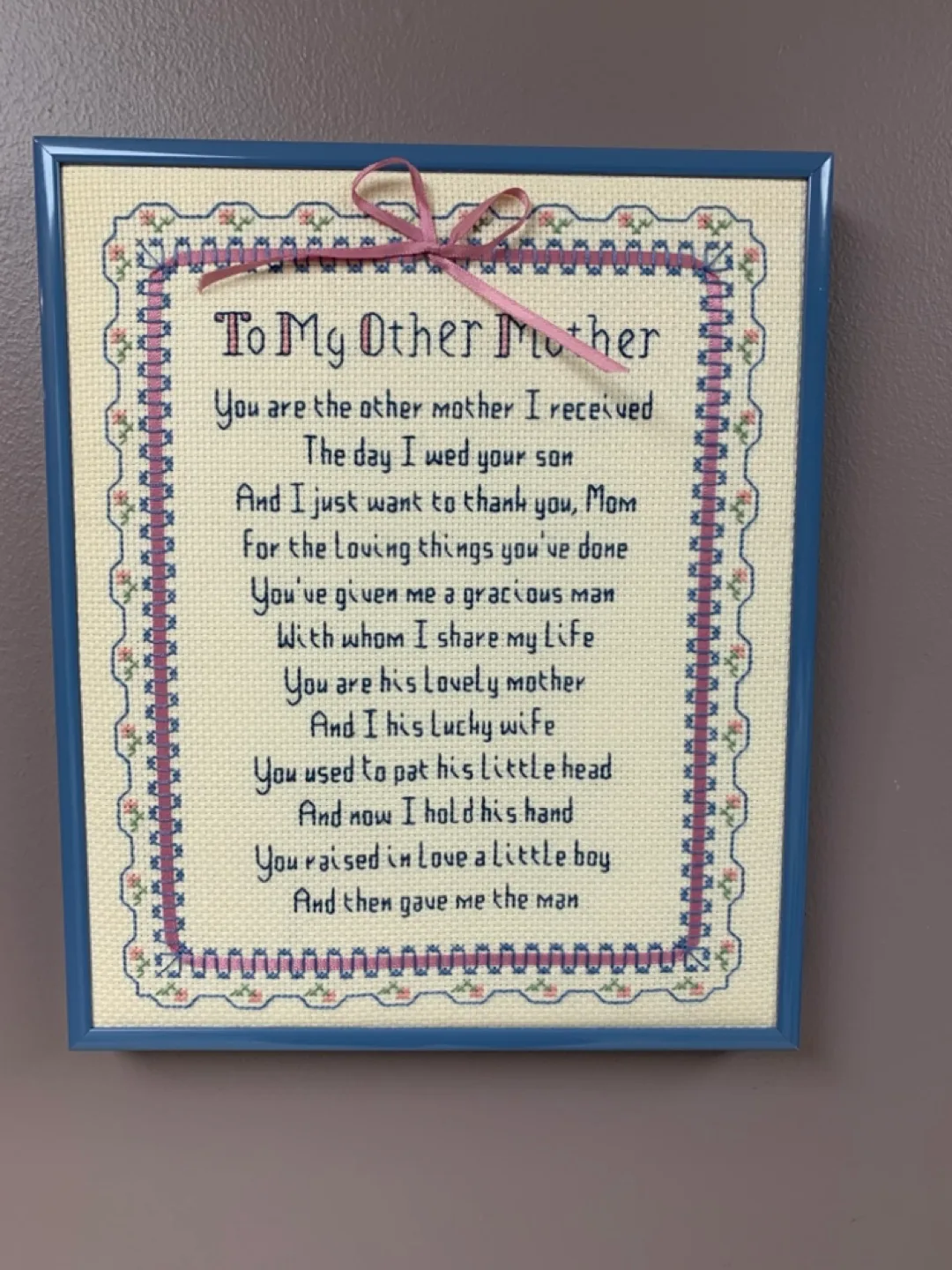 Framed Cross-Stitch for "To my Other Mother" image indicator(3)