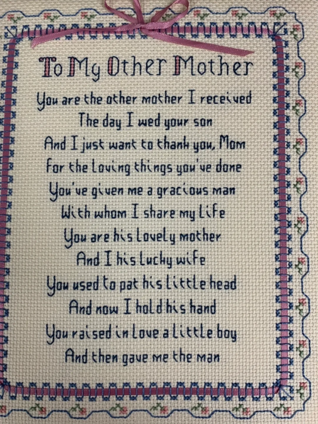 Framed Cross-Stitch for "To my Other Mother" image indicator(2)