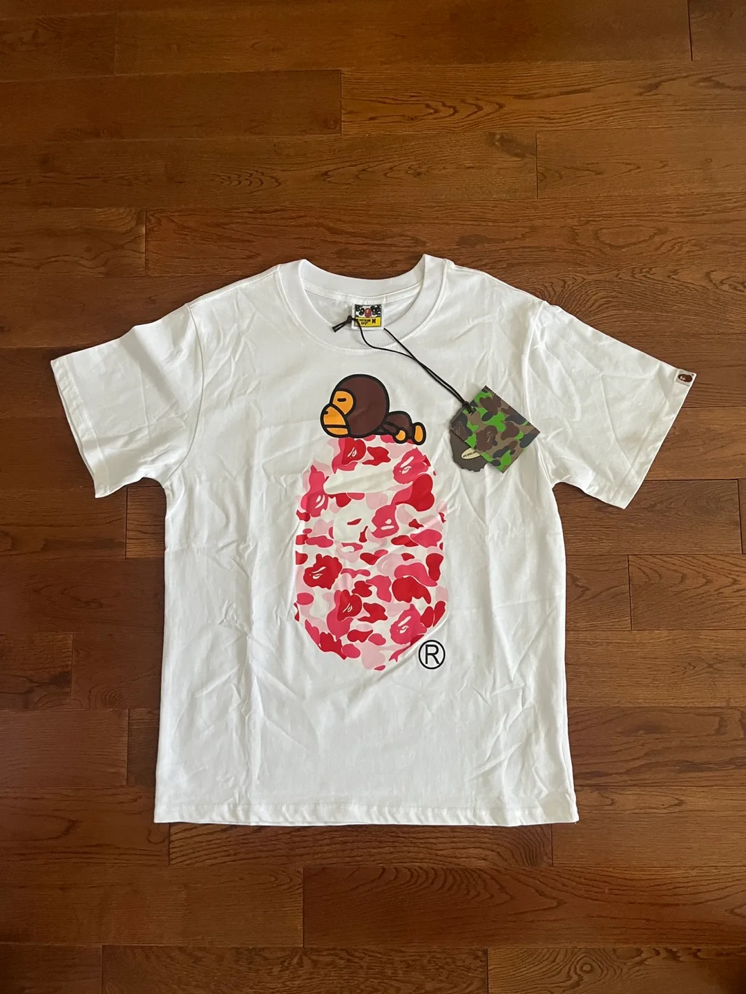 Pink and White BAPE ABC Camo Milo On Big Ape Tee thumbnail