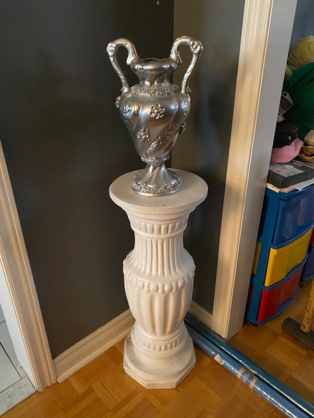 Silver Urn Vase on Pedestal thumbnail