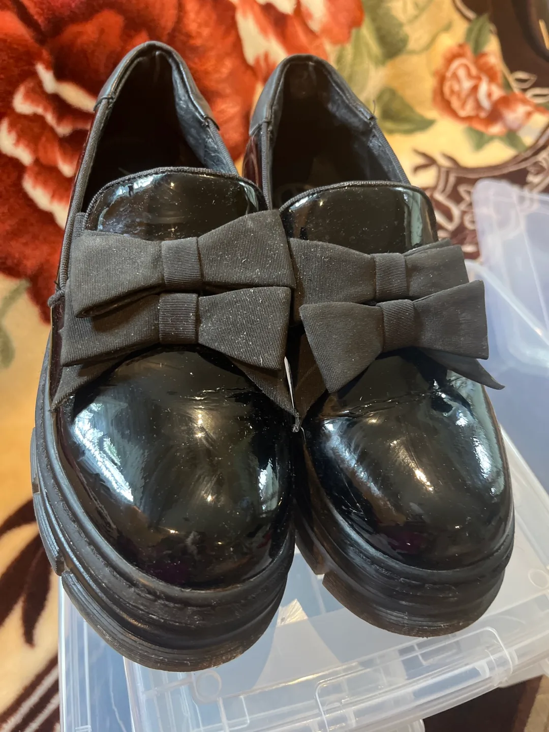Black Patent Leather Bow Loafers thumbnail