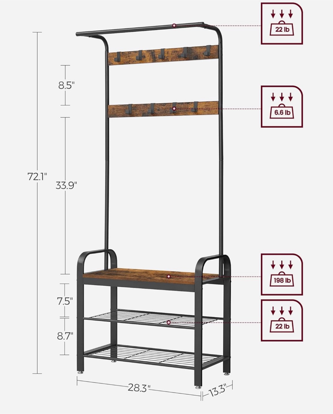 Entryway Coat Rack with Shoe Rack Bench - photo 2