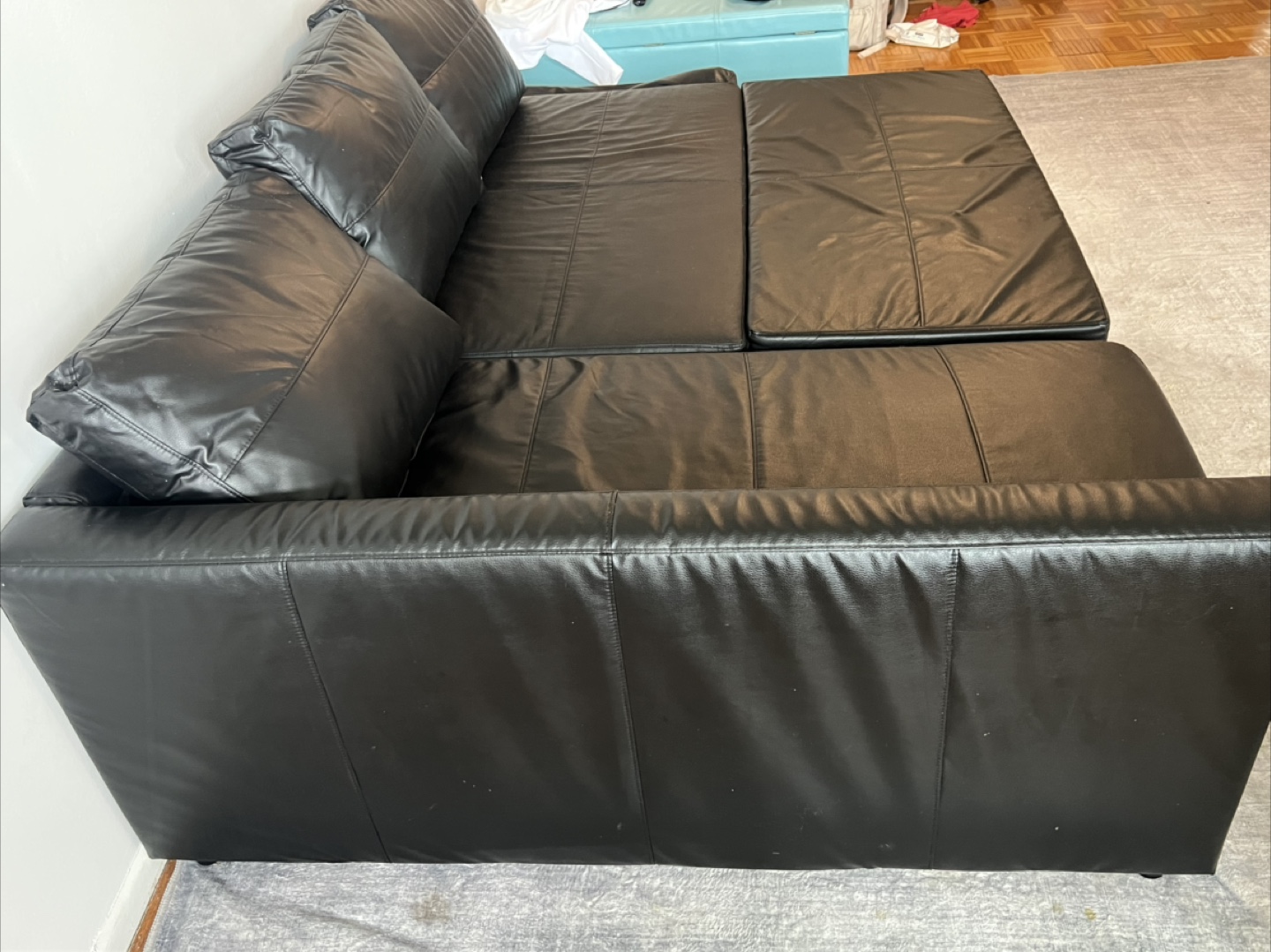 Black Leather Sectional Sofa - photo 5