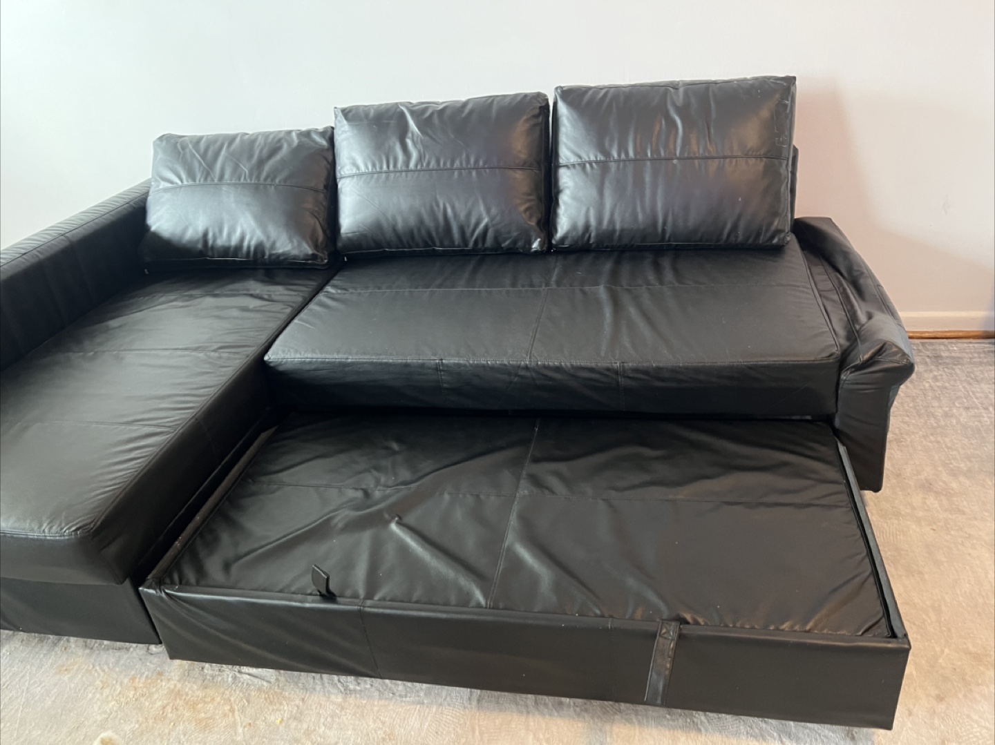 Black Leather Sectional Sofa - photo 3