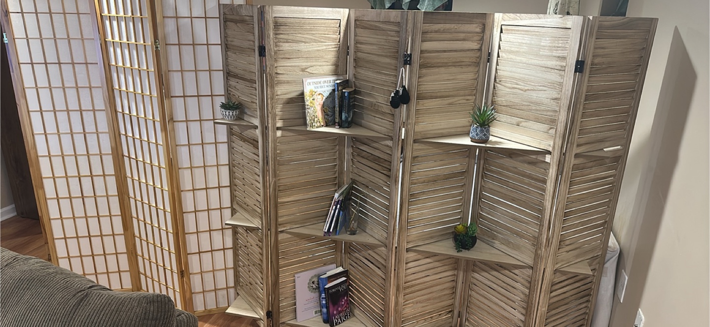 Wooden Room Divider with Shelves