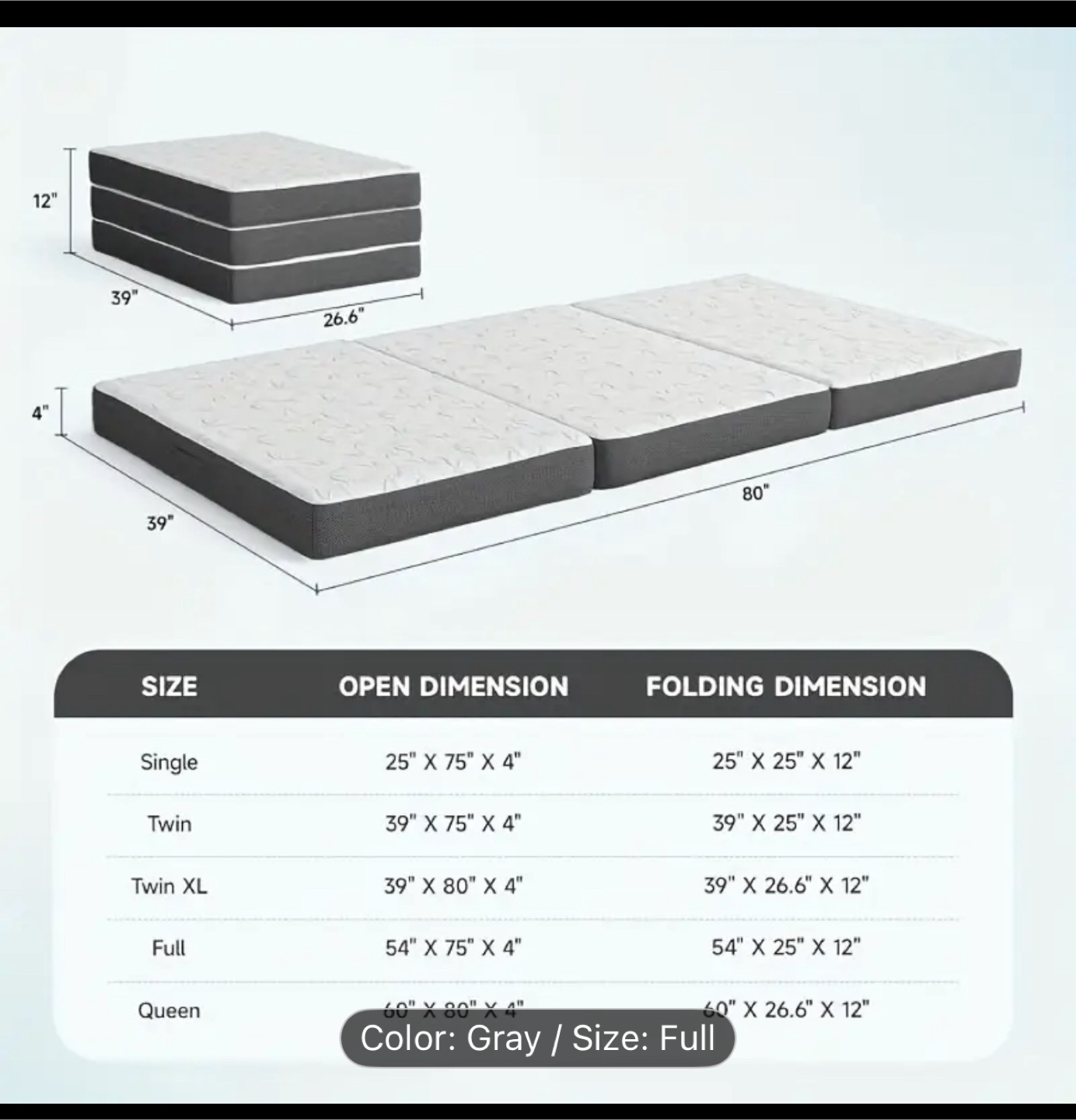 Tri-fold mattress topper 4 inch - photo 2