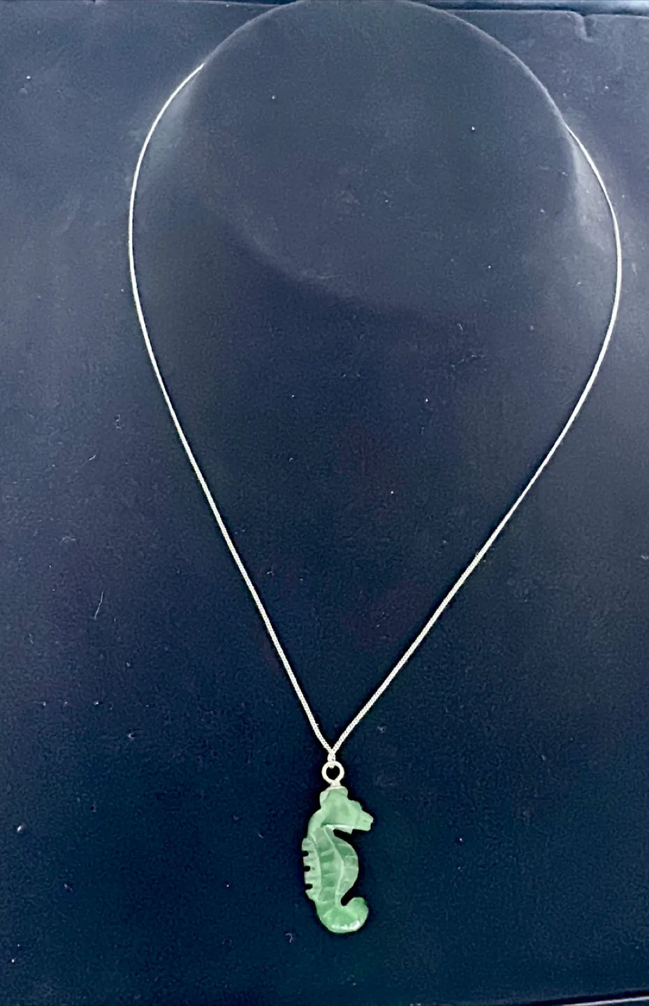 Jade Seahorse Pendant Sterling silver Necklace thumbnail