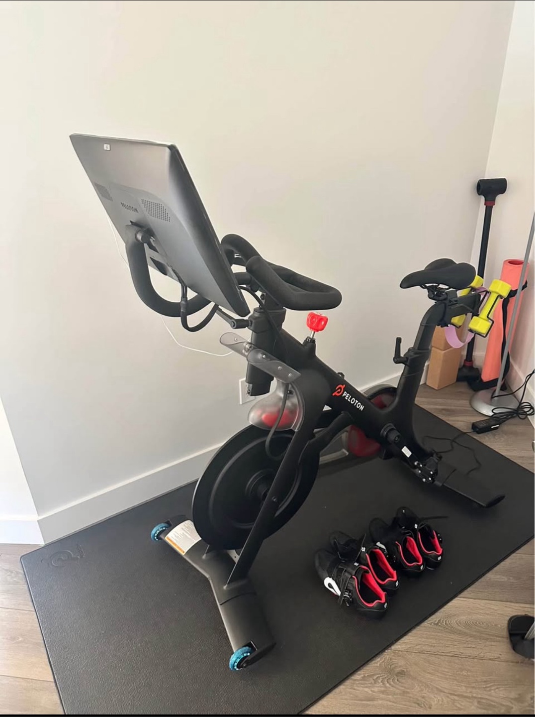 Peloton Bike with Screen and Cycling Shoes