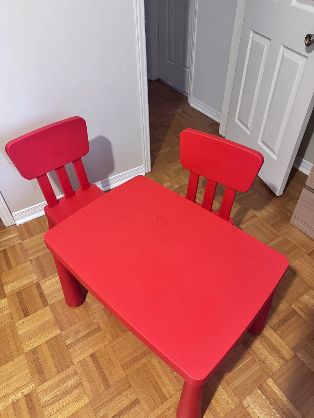 Ikea Red Children's Table and Chairs thumbnail