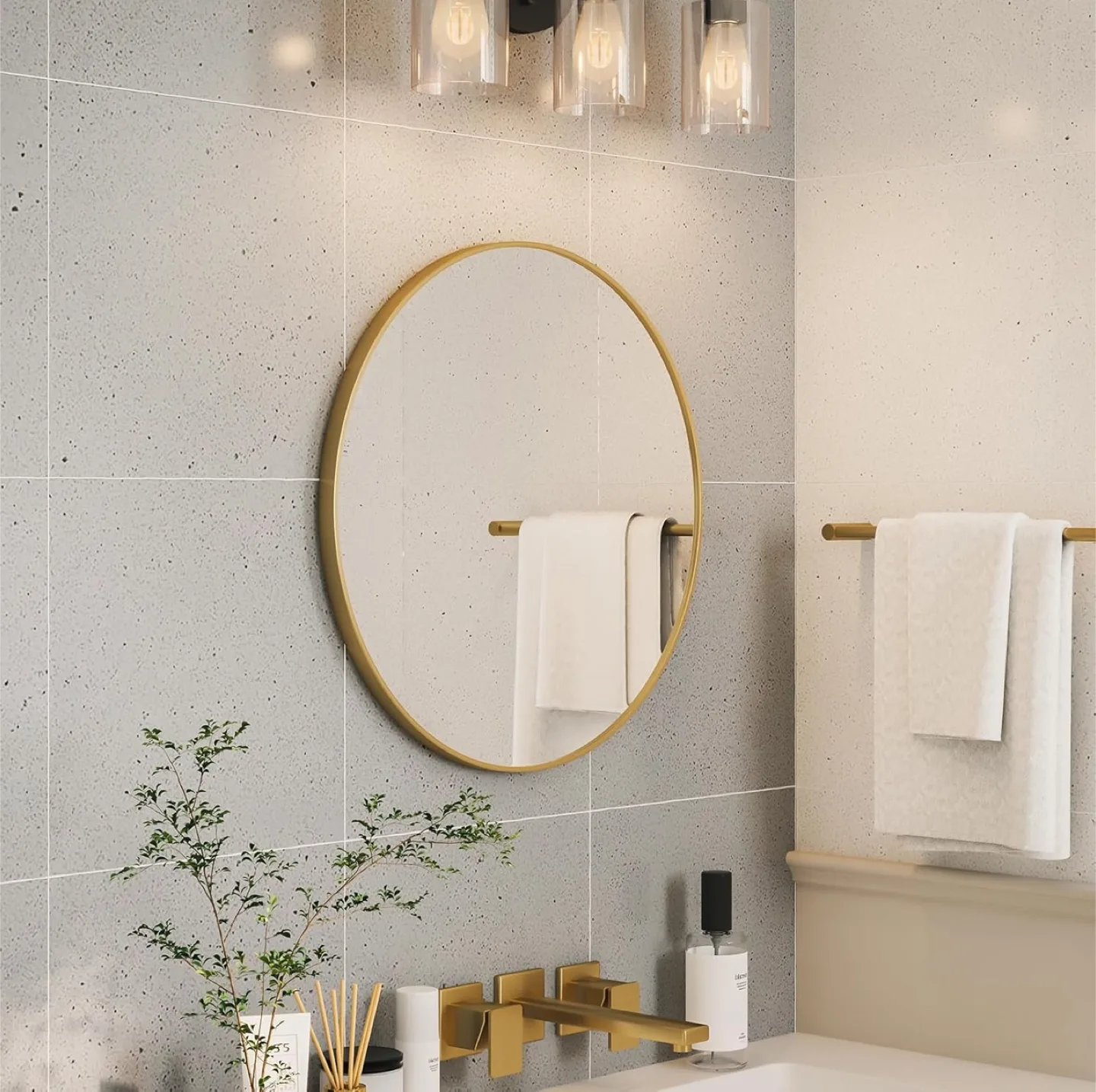 28'' Gold Round Mirror Bathroom Vanity Mirror for Wall - NEW thumbnail