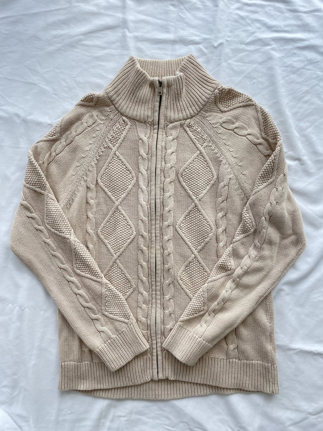 Tommy Hilfiger Cream Cable Knit Zippered Sweater