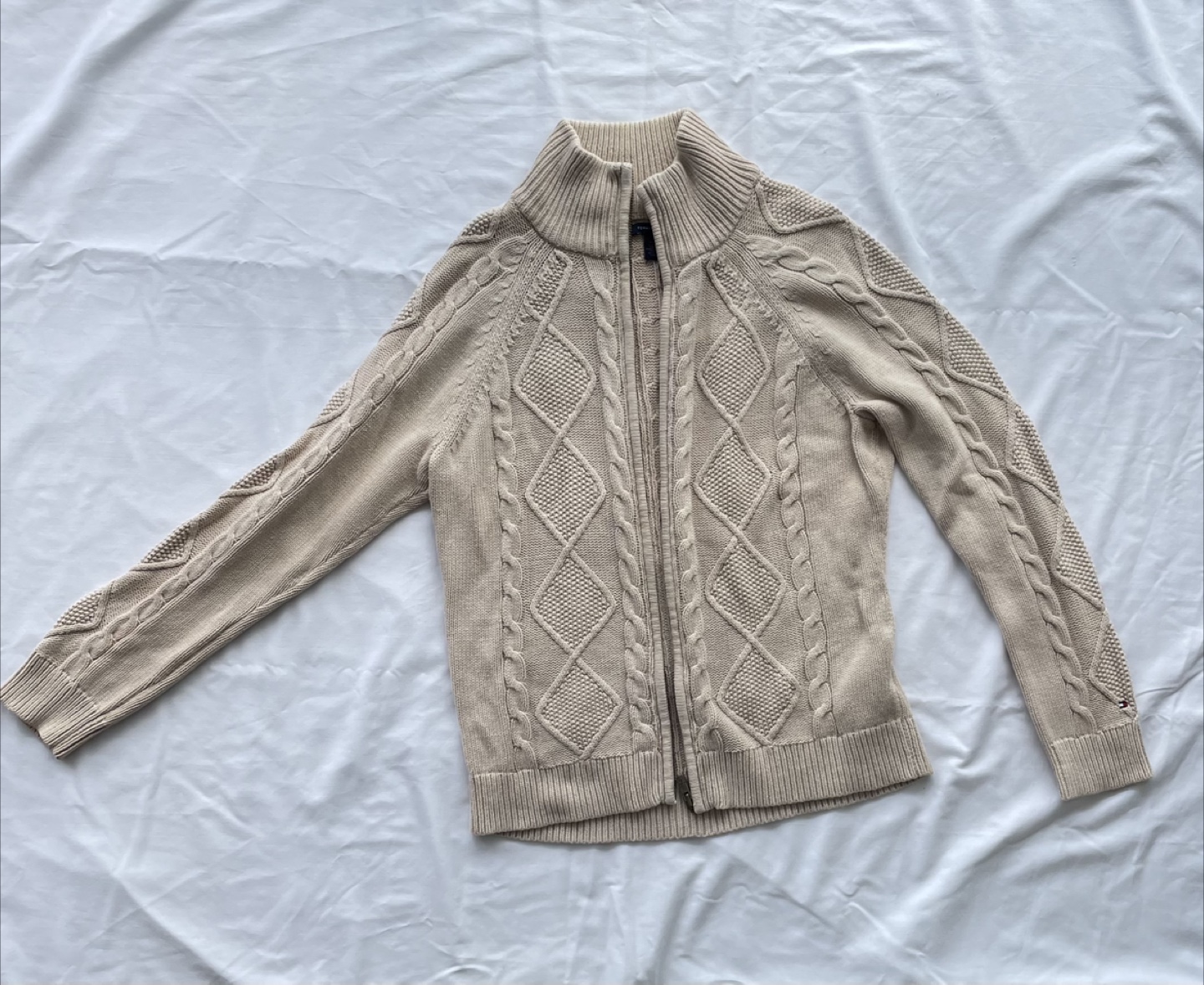 Tommy Hilfiger Cream Cable Knit Zippered Sweater - photo 2