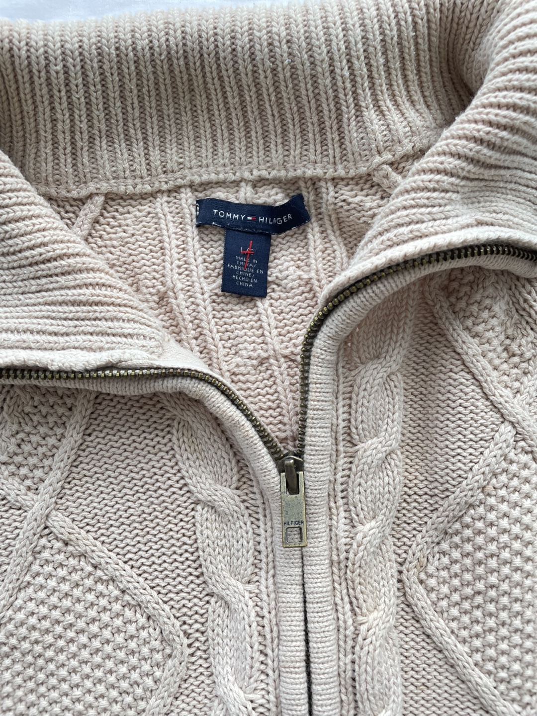 Tommy Hilfiger Cream Cable Knit Zippered Sweater - photo 5