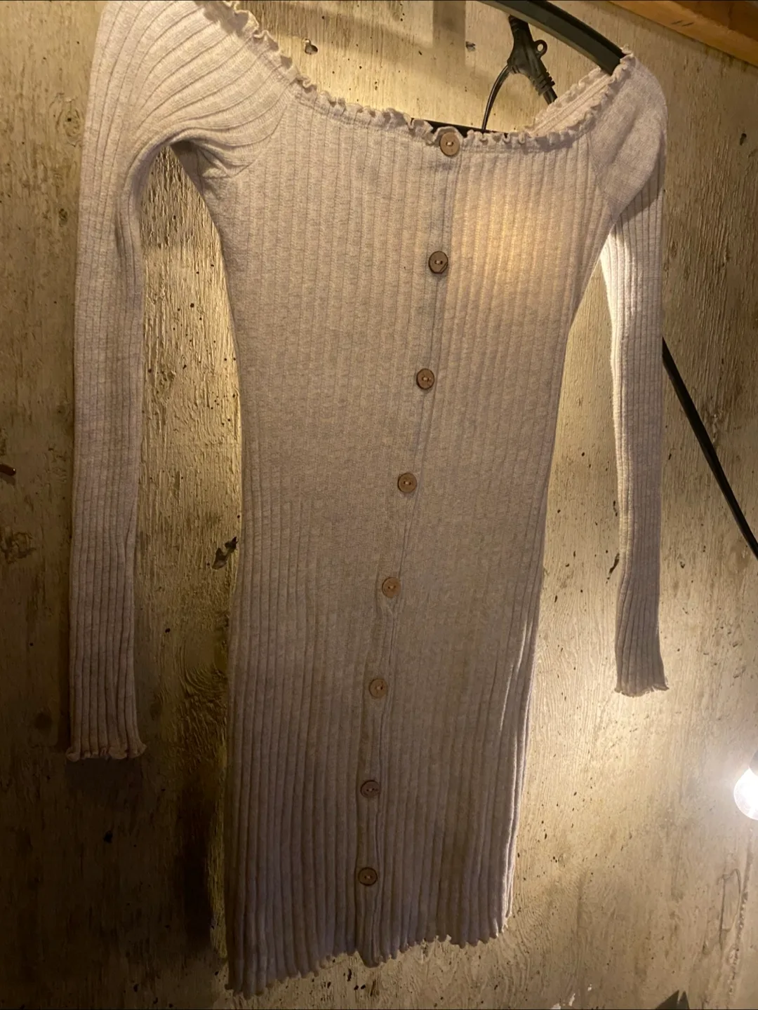 Off-shoulder ribbed knit dress thumbnail
