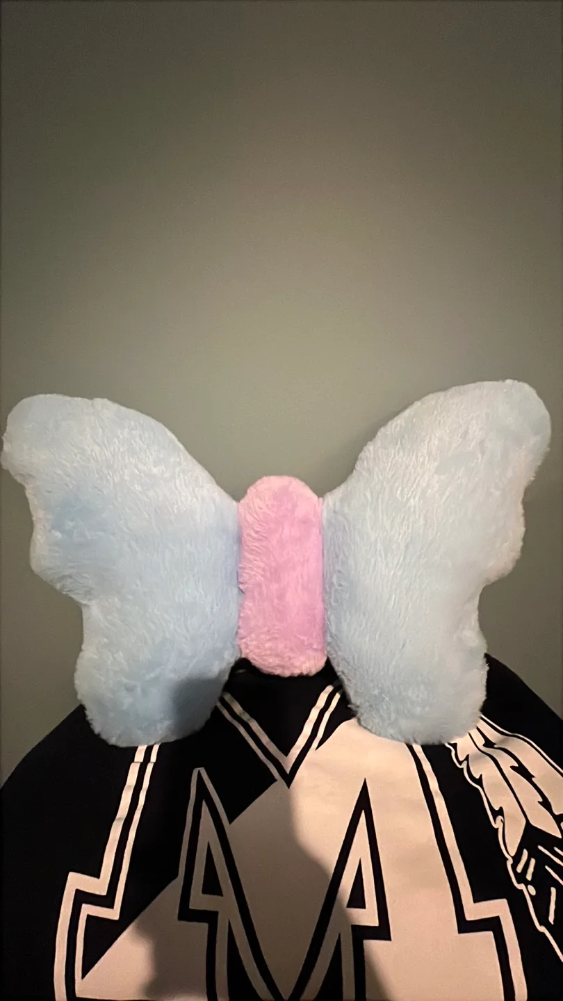 Butterfly Shaped Soft throw Pillow blue/pink 18x14 image indicator(2)