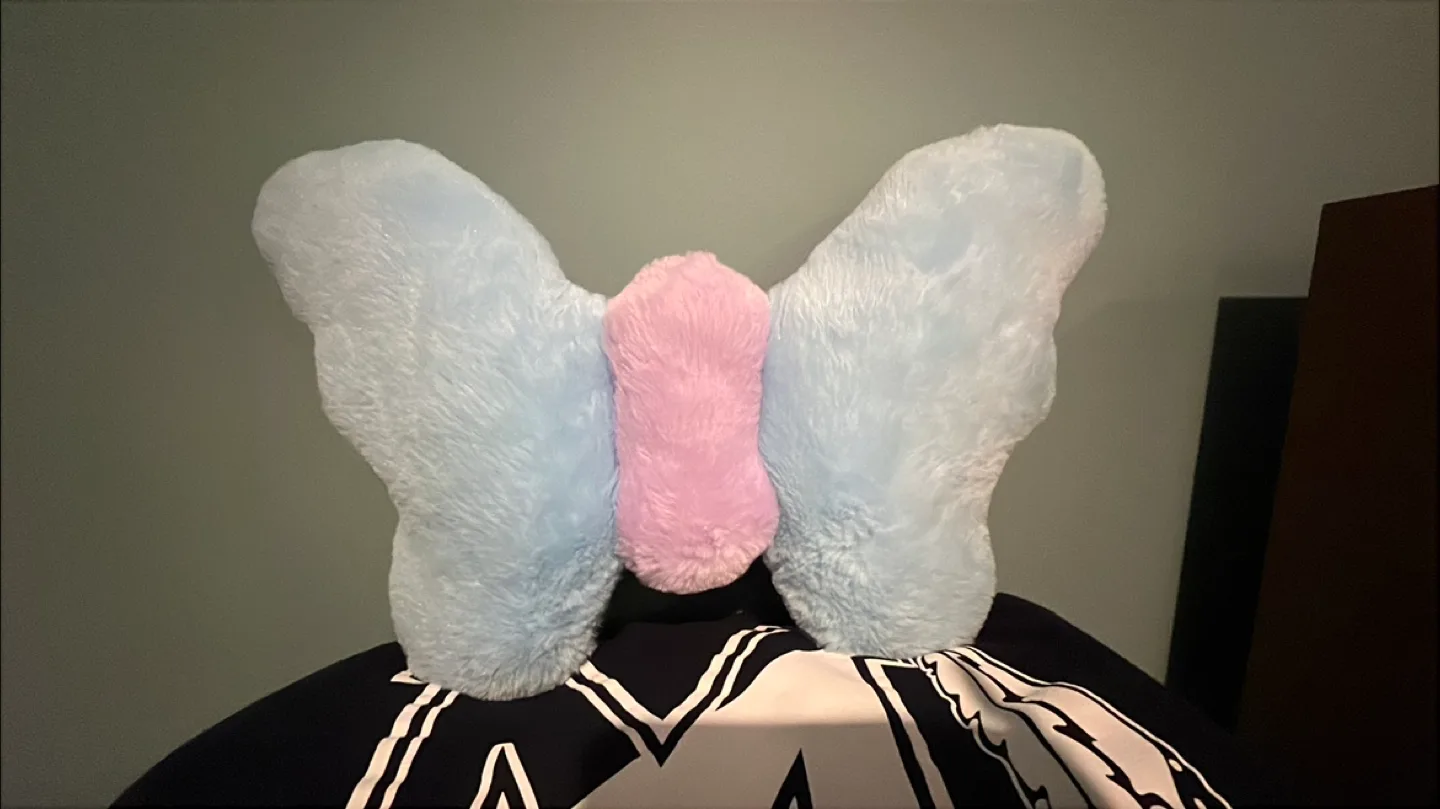 Butterfly Shaped Soft throw Pillow blue/pink 18x14 image indicator(3)