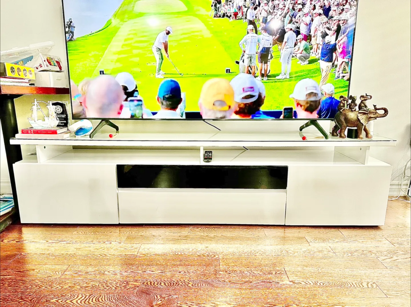 White TV Stand with Storage thumbnail