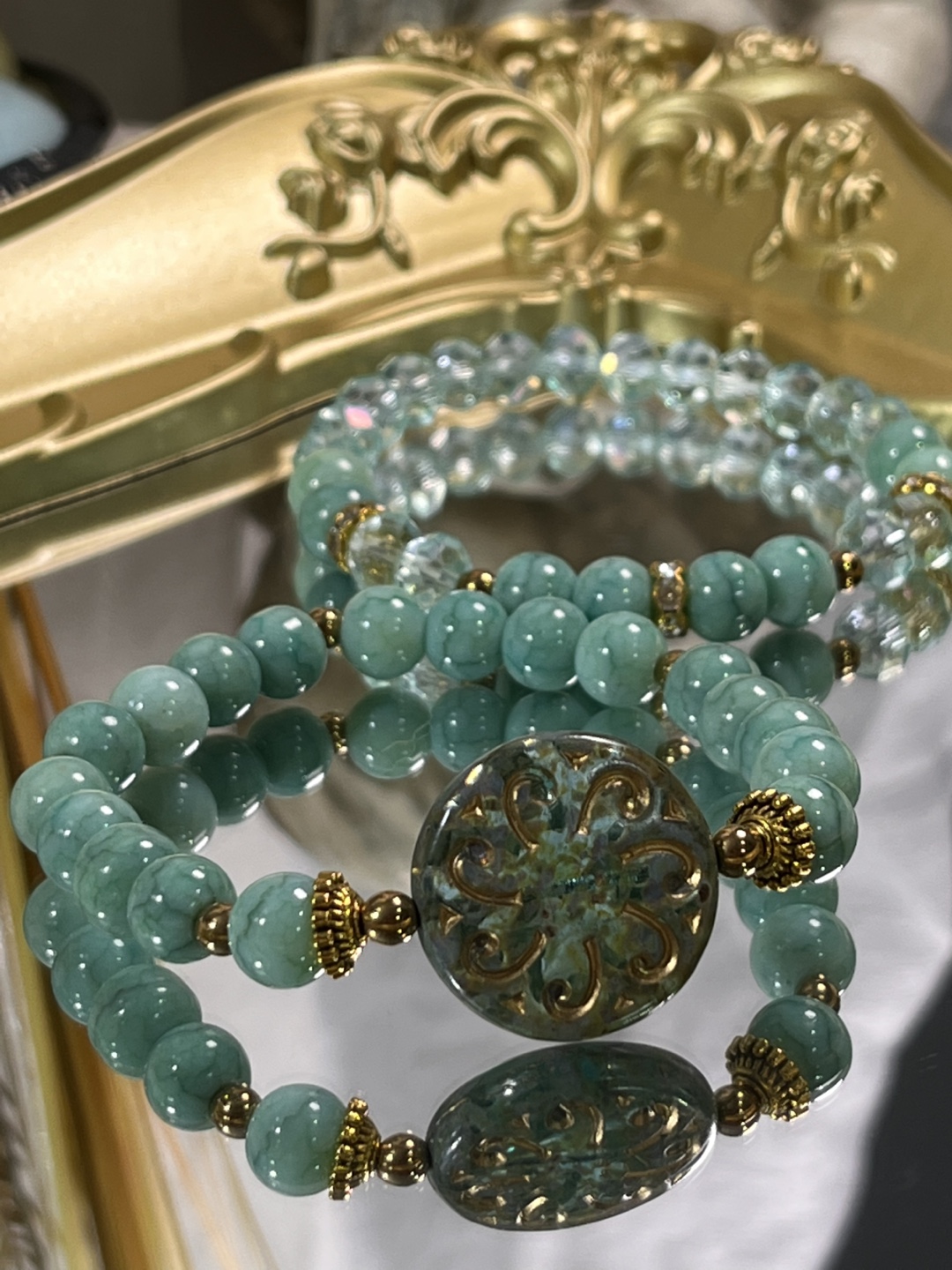 Vintage Floral Inspired Czech Glass Charm in Teal Beads - photo 5