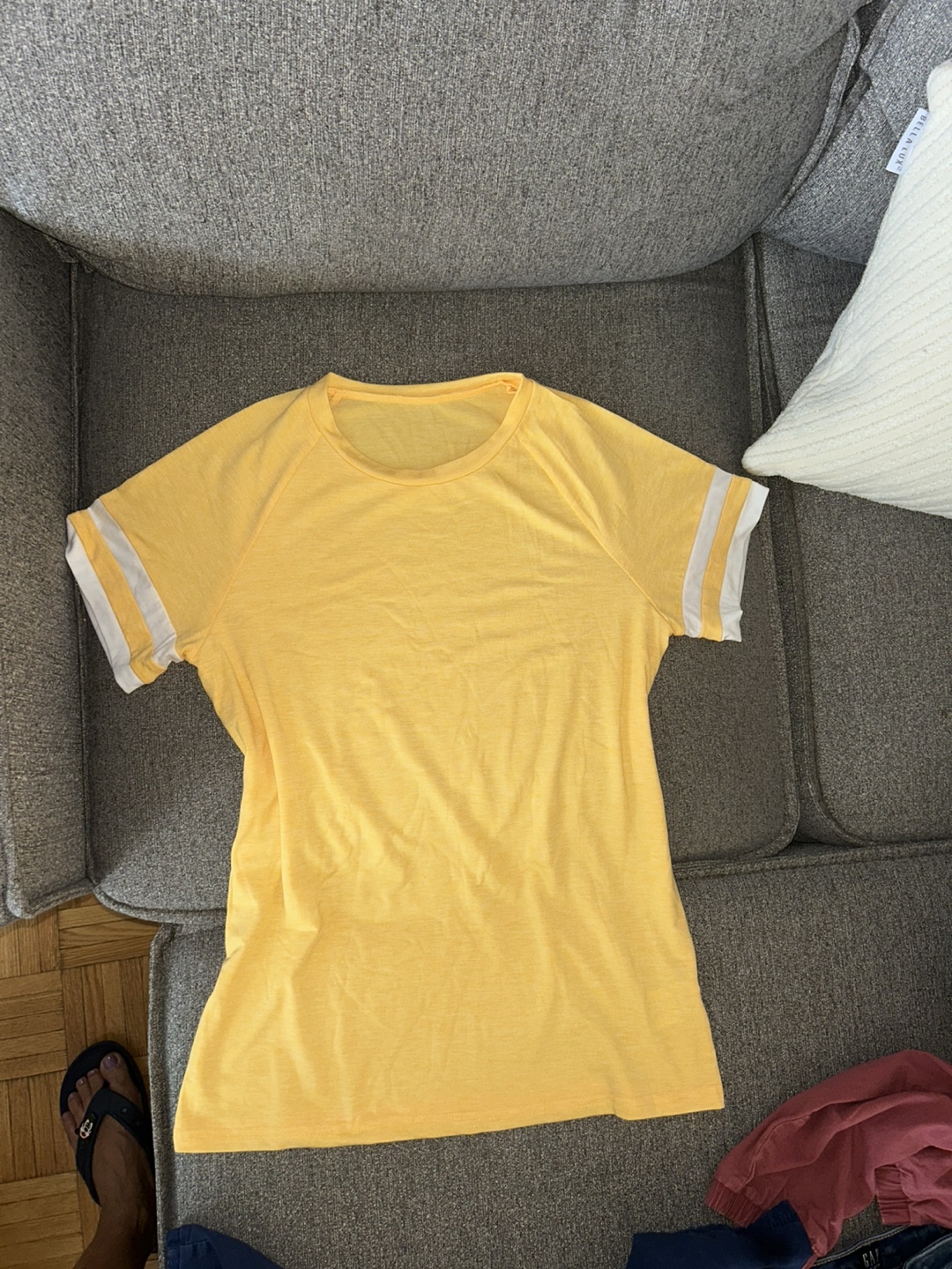 Girls Yellow T-Shirt with Striped Sleeves - photo 2