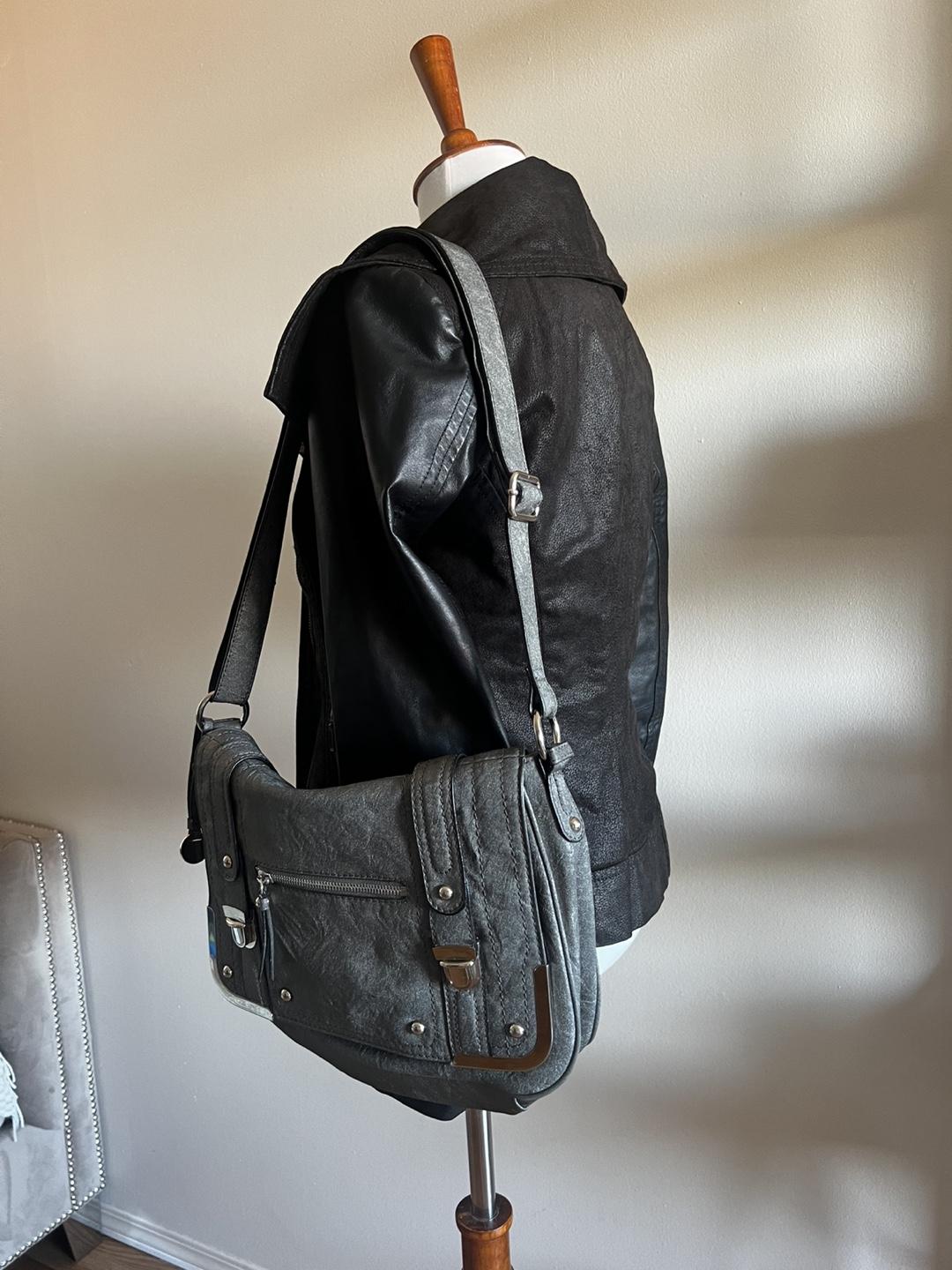 Grey Shoulder leather Bag - photo 3