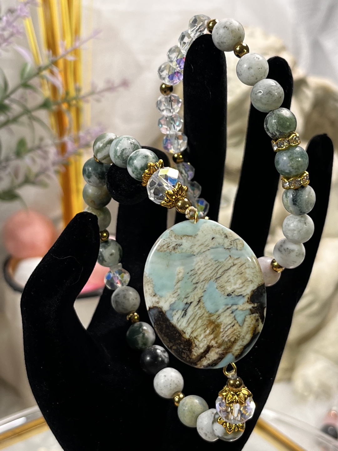 Light Blue Apatite Focal Stone Bracelet (2 Layers)