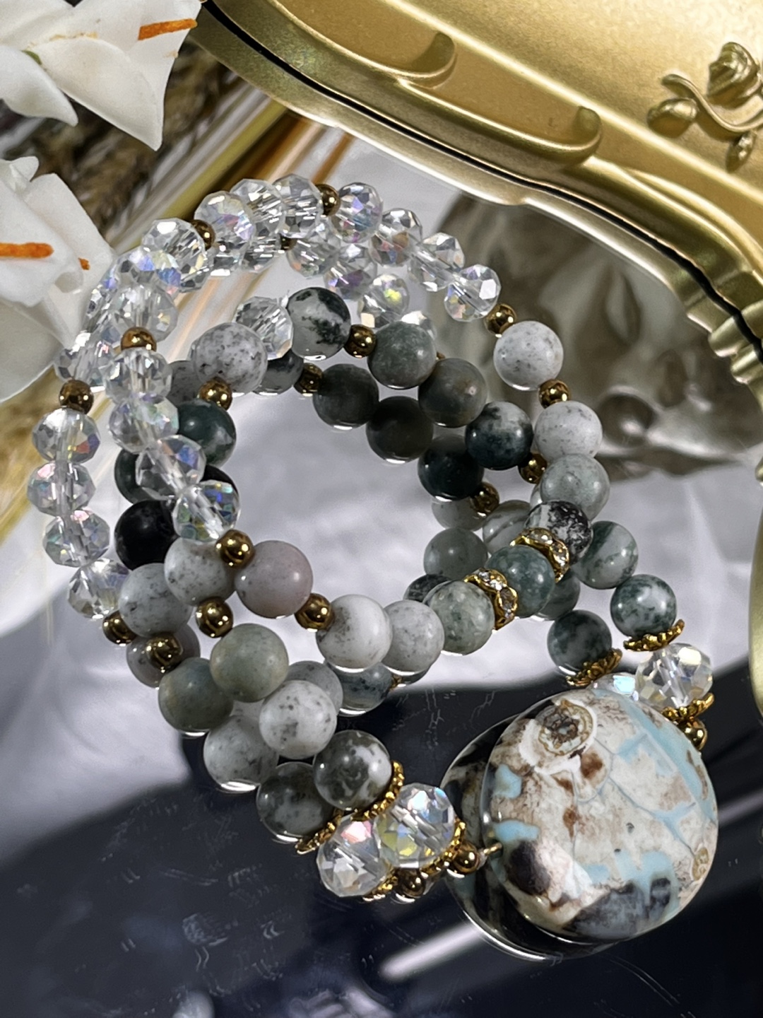 Light Blue Apatite Focal Stone Bracelet (2 Layers) - photo 5