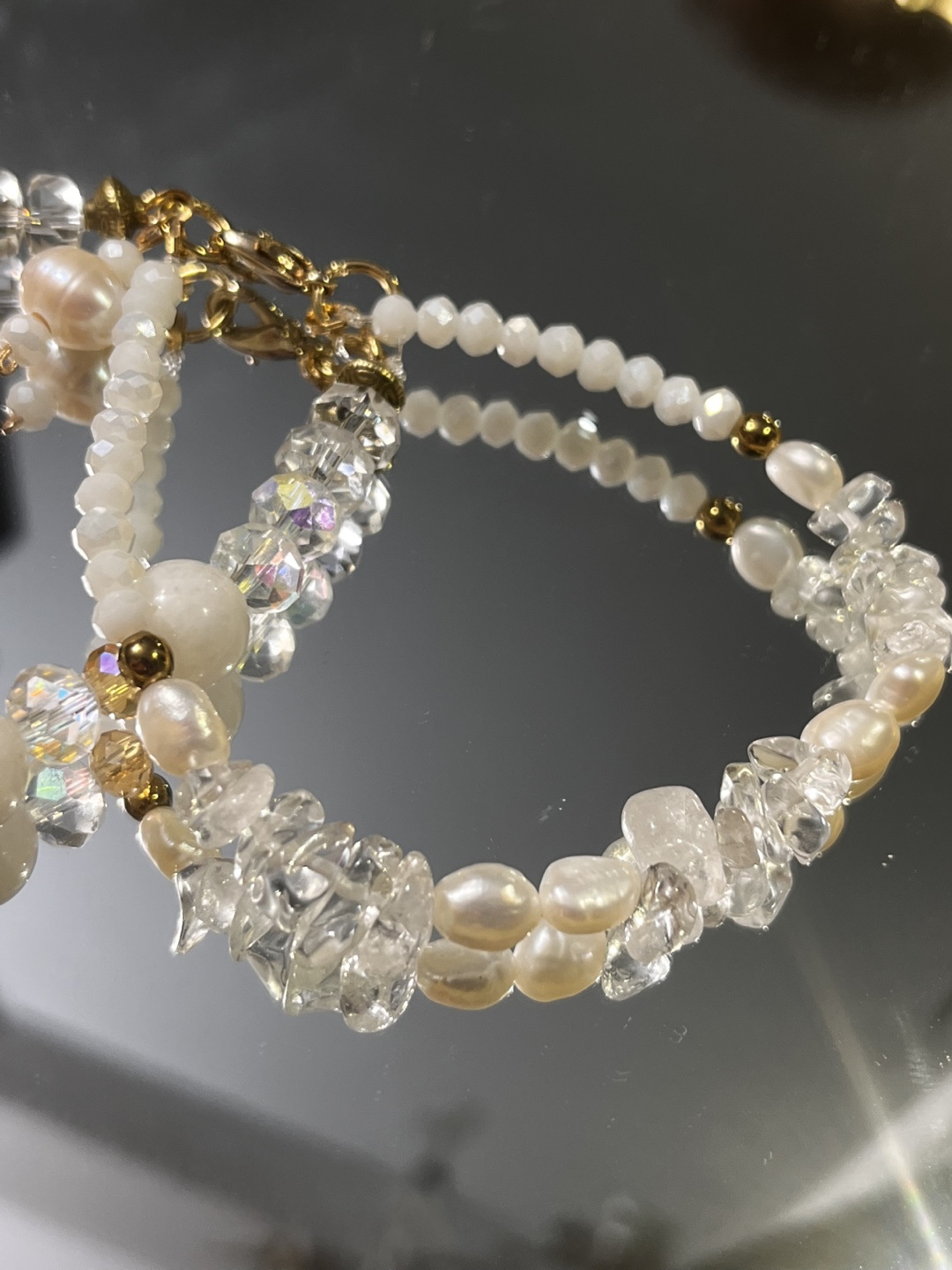 Moonstone and Freshwater Bracelet with Cross Charm - photo 4