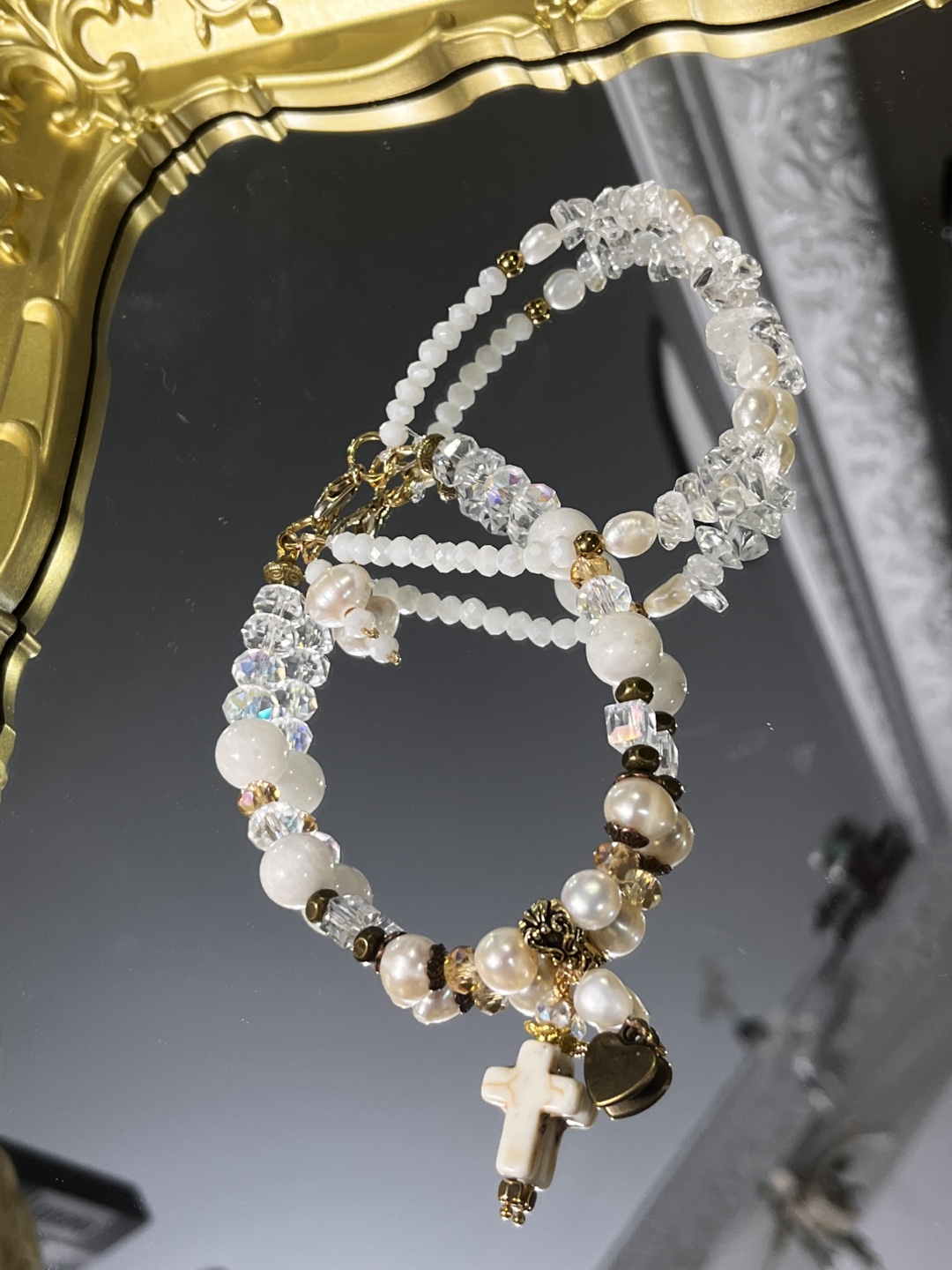 Moonstone and Freshwater Bracelet with Cross Charm - photo 3