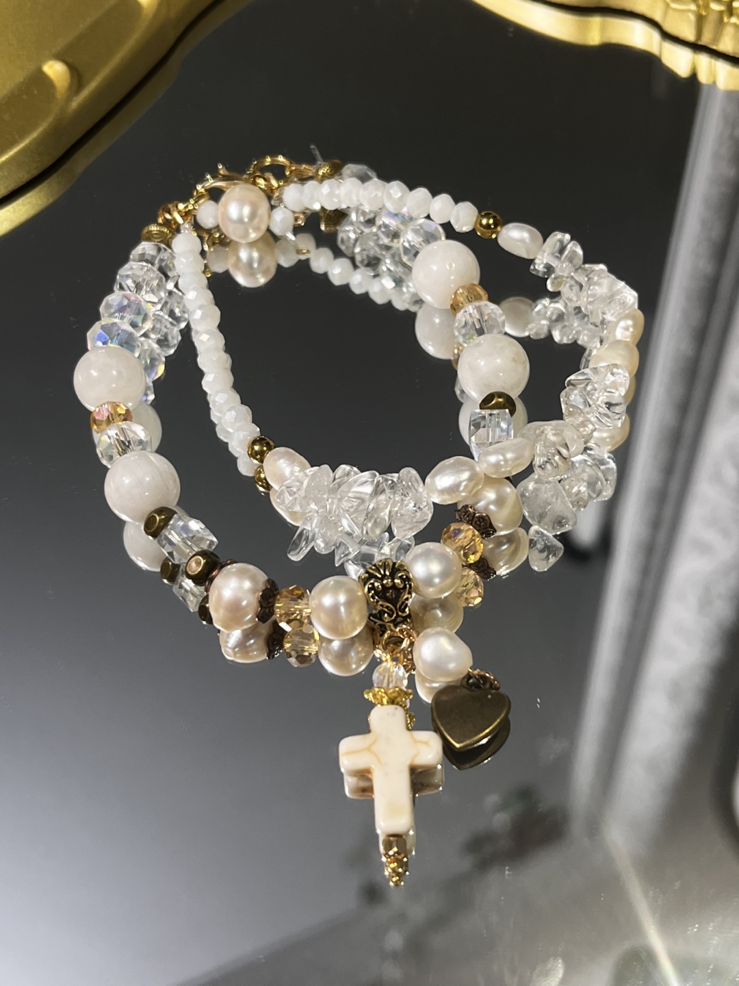 Moonstone and Freshwater Bracelet with Cross Charm - photo 5