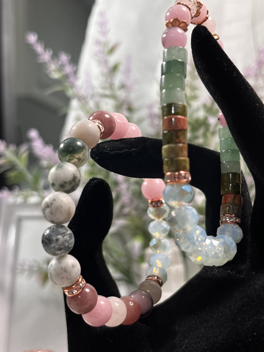 Set of Tree Agate, Unakite, Aventurine Stone Bead Bracelets - photo 2