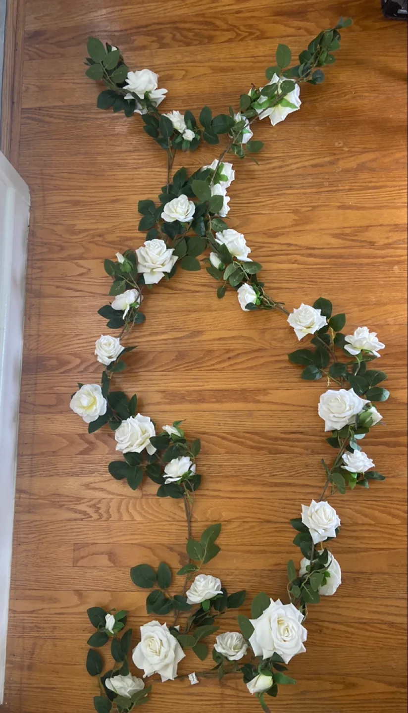 Two 6ft White Rose Greenery Garland thumbnail