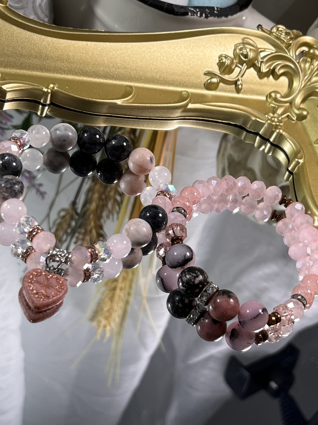 Rhodoniite and Cherry Blossom with Heart Charm (2 Layers) - photo 2
