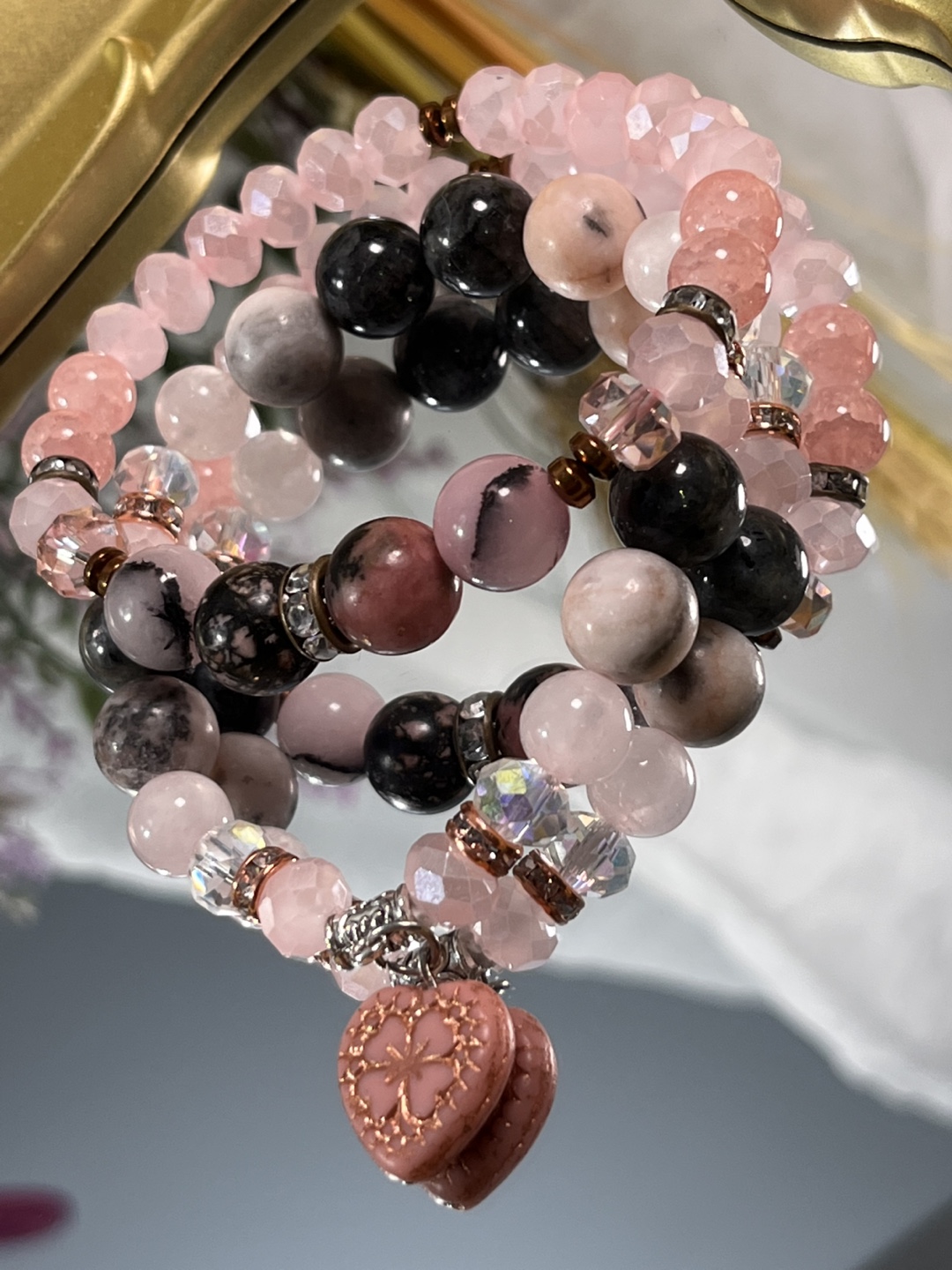 Rhodoniite and Cherry Blossom with Heart Charm (2 Layers) - photo 5