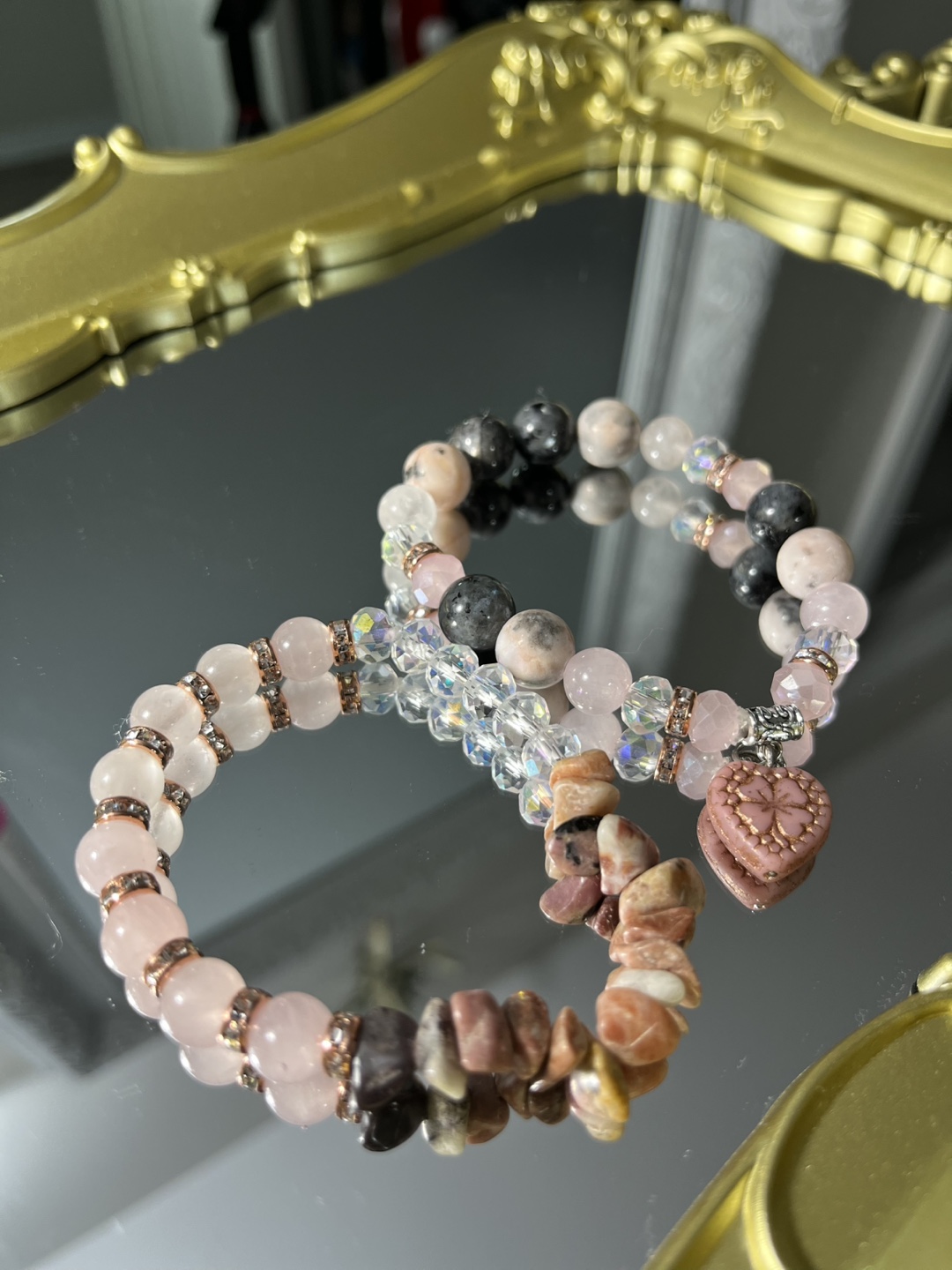 Rhodonite, Rose Quartz and Zebra Jasper Beads with Heart Charm - photo 2