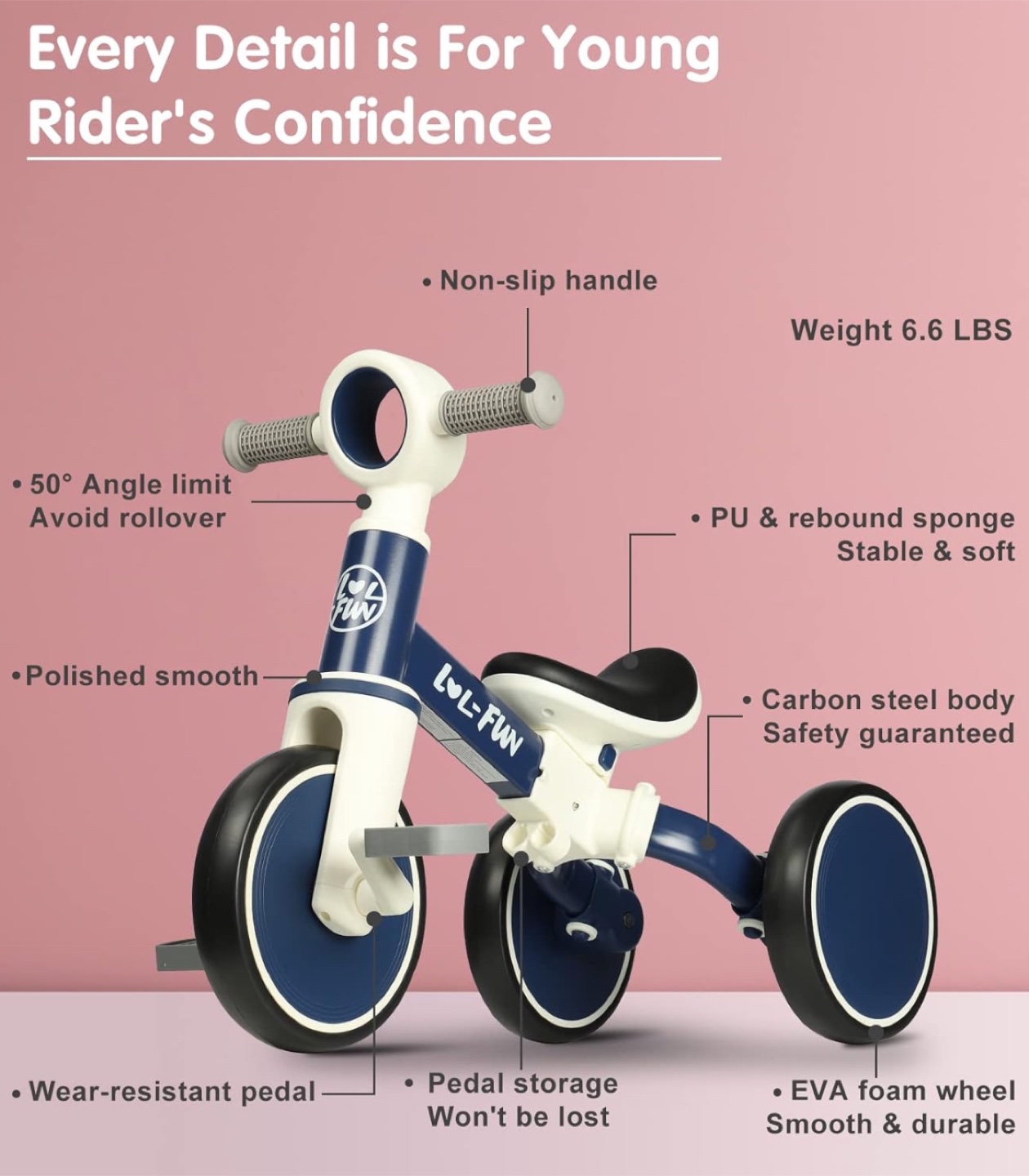 LOL-FUN Baby Balance Bike 4 in 1 Trike Toddler Tricycle - photo 4