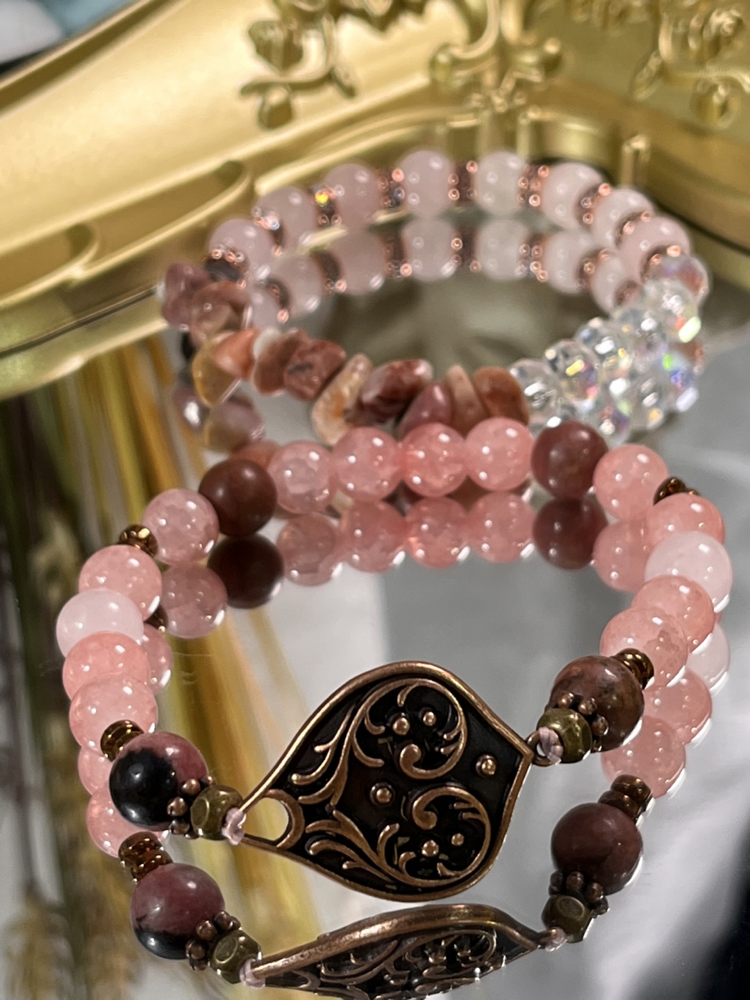 Antique Bronze Scrollwork Pendant in Pink Crystals Bracelets - photo 5