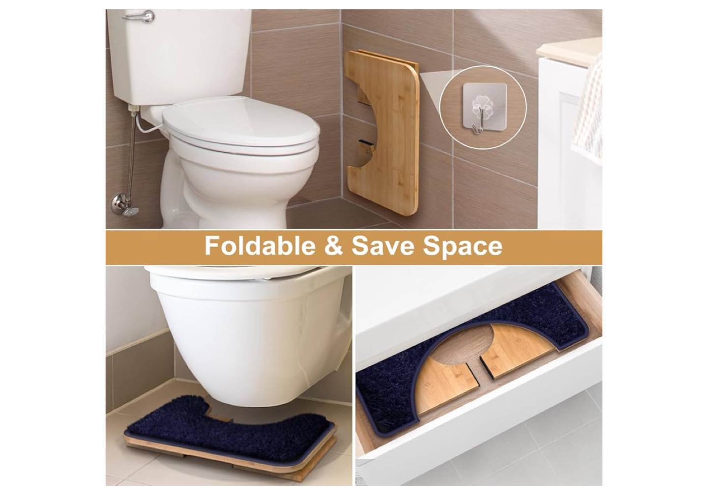 Foldable Bamboo Toilet Stool with Soft Cover - photo 5