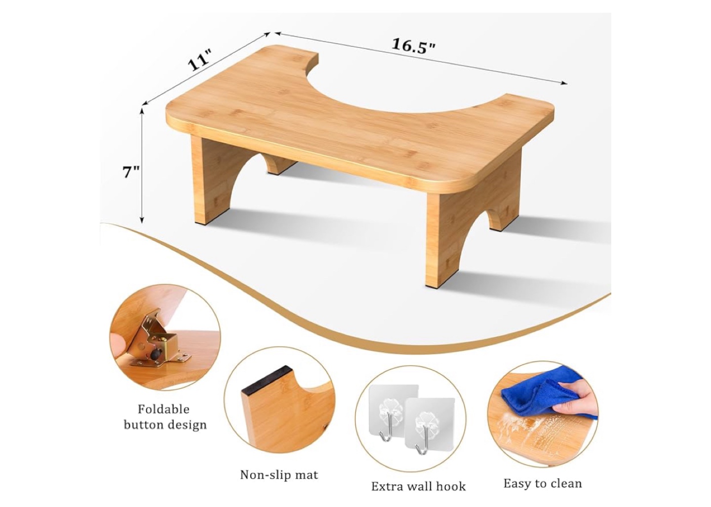 Foldable Bamboo Toilet Stool with Soft Cover - photo 2