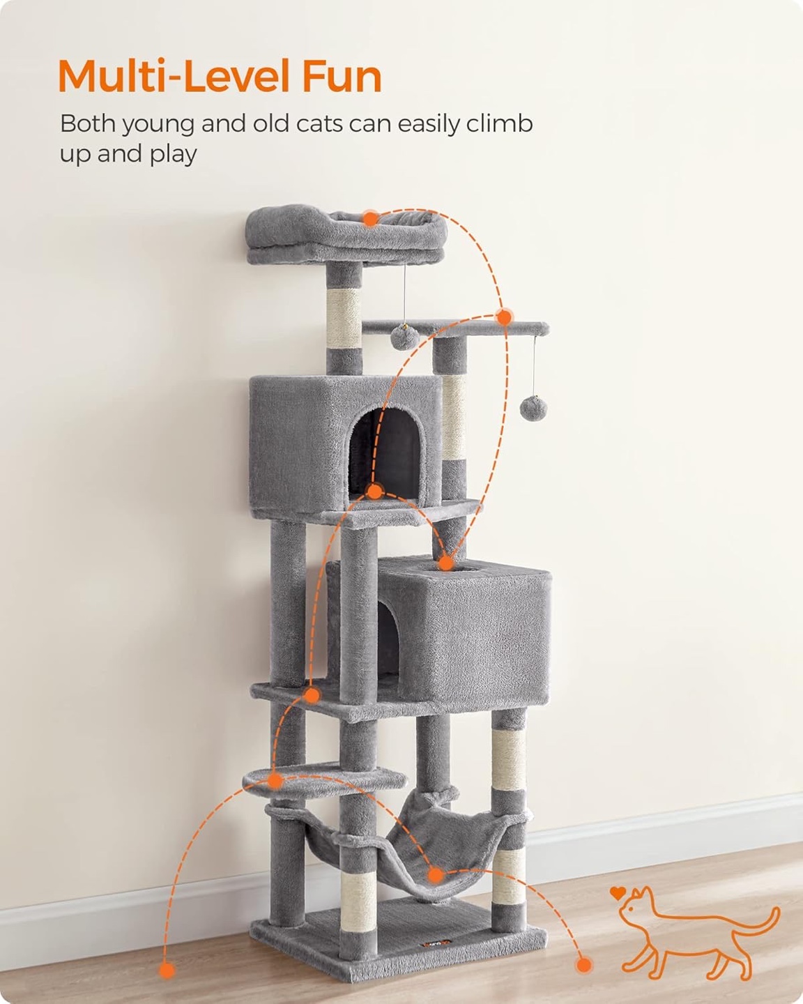 Feandrea Cat Tree, 61-Inch Plush Multi-Level - photo 3